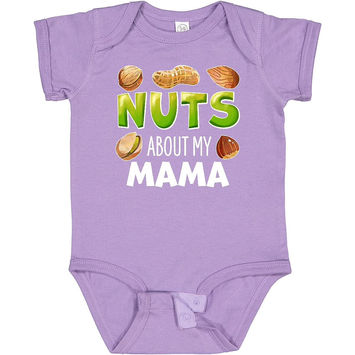 Inktastic Nuts About My Mama Peanut Almond Pistachio Baby Bodysuit - Cute Organic Cotton Onesie for Newborns & Infants - Perfect for Mother's Day, Baby Showers & Family Photos