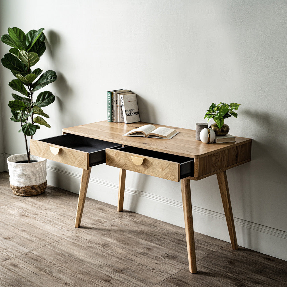 LOFTUS 120cm Oak Study Desk - Modern Writing Desk for Home Office, Dorm Room & Small Spaces - Sturdy Wooden Desk for Studying, Working & Remote Learning