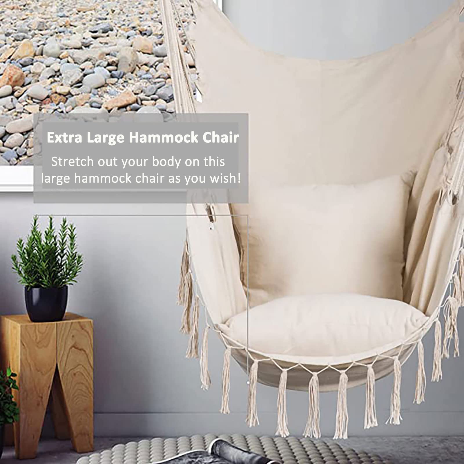 Comfortable Hammock Chair Swing with 2 Cushions & Storage Bag - Indoor/Outdoor Hanging Rope Chair for Patio, Garden, Balcony or Bedroom (Coffee Brown) - Perfect for Relaxing, Reading & Lounging