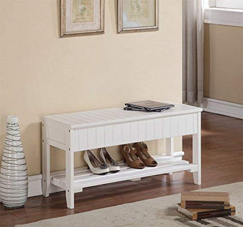 White Solid Wood Shoe Bench with Storage - Entryway Organizer for Shoes, Boots & Accessories - Perfect for Hallway, Closet & Mudroom Organization