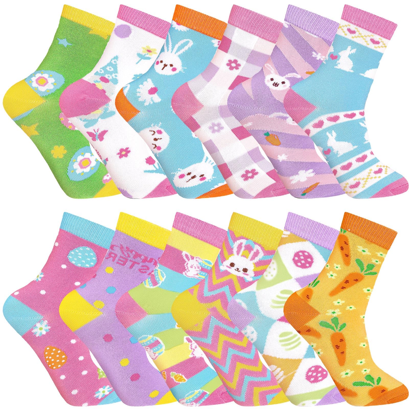 12 Pairs Easter Bunny Socks for Women - Cute Rabbit, Carrot & Egg Pattern Crew Socks - Novelty Holiday Gift for Easter Party, Spring Celebration & Fun Family Gatherings