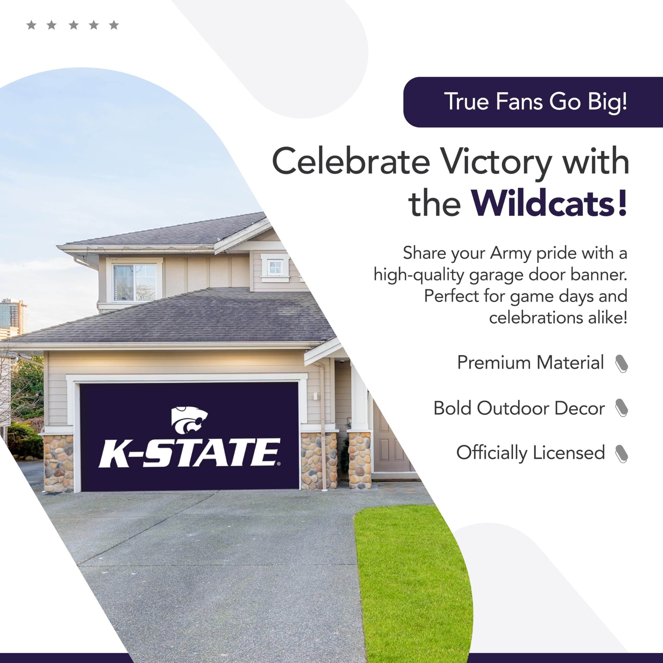 Kansas State Wildcats NCAA Licensed Garage Door Banner - 7' x 16' Purple Polyester College Sports Banner for Football Tailgating & Game Day Decor