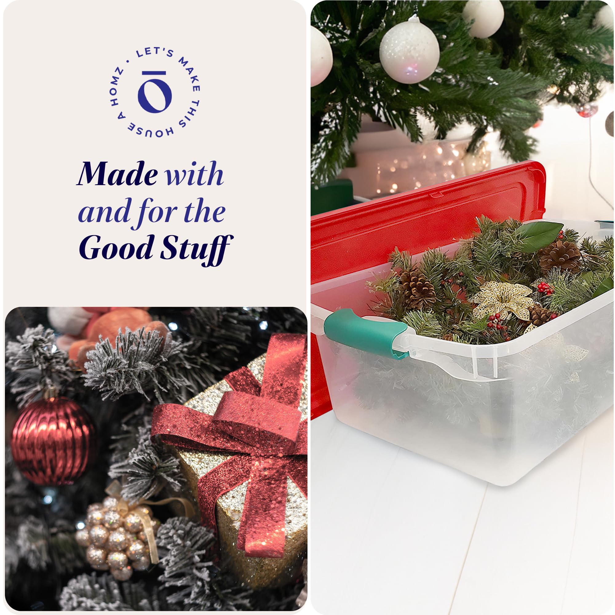 HOMZ 6-Pack 64 Quart Clear Plastic Storage Bins with Latching Handles - Holiday & Seasonal Organizer for Christmas Decorations, Winter Clothes, or Home Organization - Stackable Storage Containers for Garage, Attic, and Closet