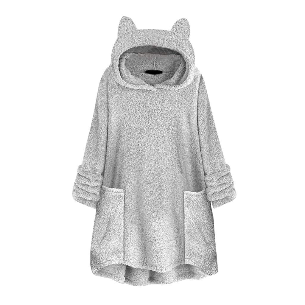 TWGONE Women's Fleece Jacket with Bear Cat Ears Hood & Embroidery - Cozy Winter Pullover Sweater with Pockets - Perfect for Casual Outfits, Outdoor Activities and Cold Weather Fashion