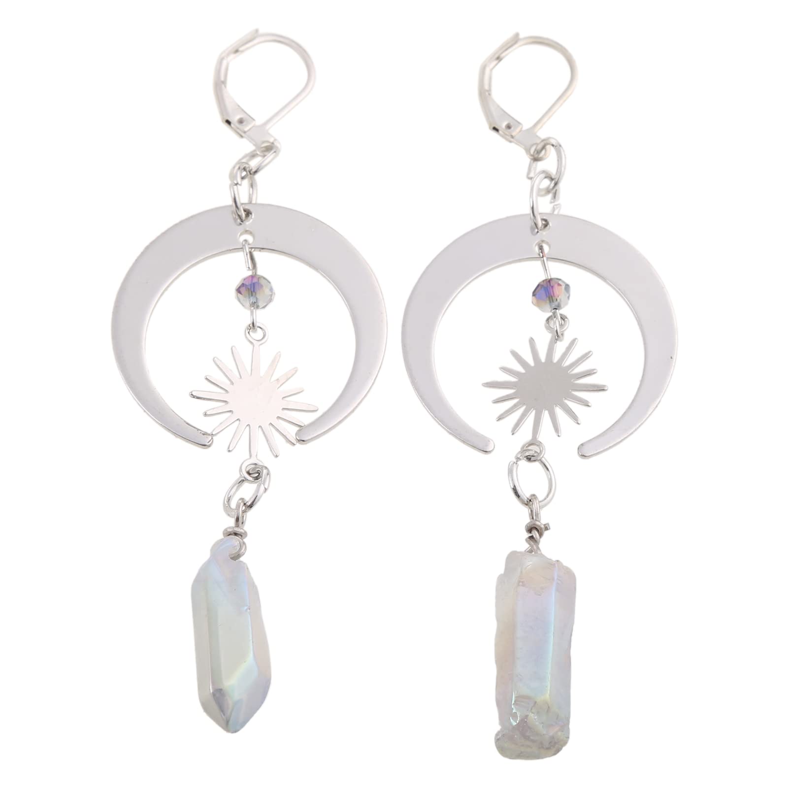 Milue Mini Crescent Moon Sun Earrings - Long Quartz Crystal Dangle Earrings for Women, Nature Inspired Boho Jewelry, Perfect Fairy Aesthetic Gift for Nature Lovers | Great for Festivals, Weddings & Everyday Wear