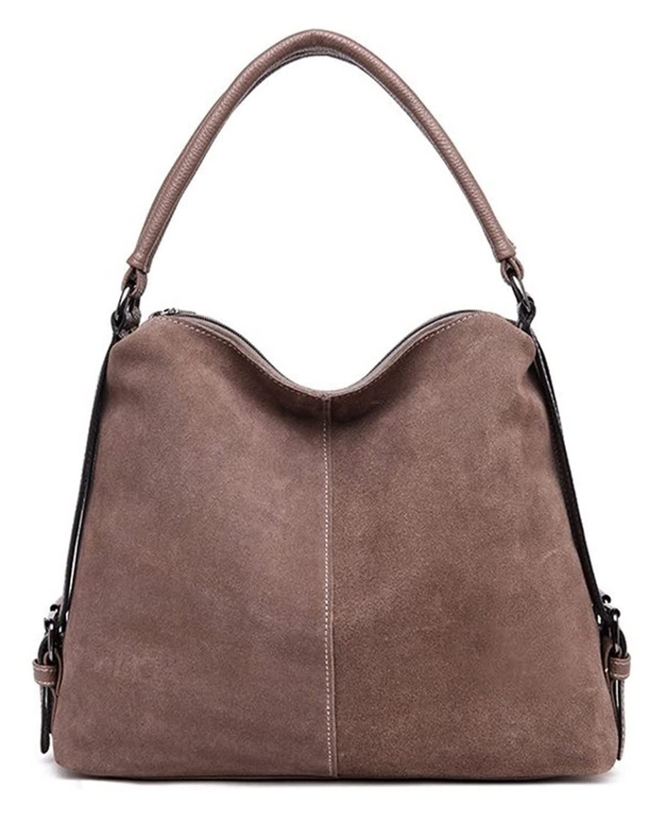 YATBzz Genuine Suede Leather Hobo Shoulder Bag for Women - Large Casual Handbag, Shopping & Everyday Use (Khaki)