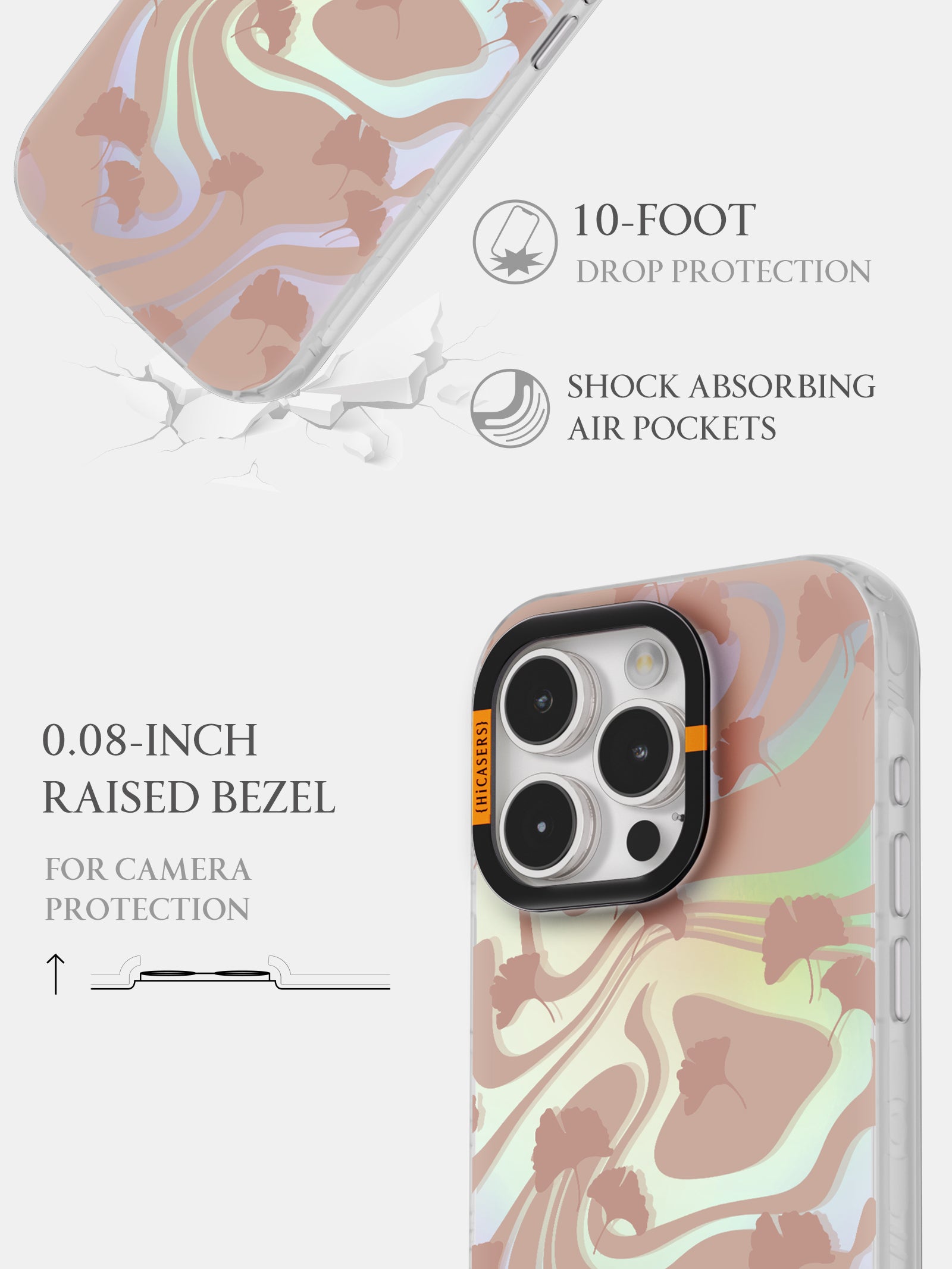 Fall Streams Mirror Case with Ginkgo Leaves - Elegant Peach Design for Home & Office Decor