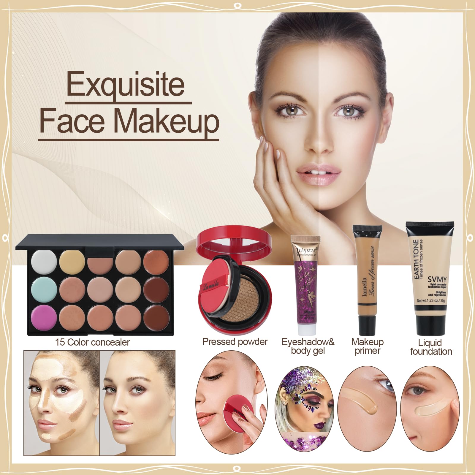 All in One Makeup Kit for Women - Professional Travel Makeup Set with Eyeshadow, Lipstick, Brow Pencil & Brush Set | Perfect Makeup Gift for Girls & Teens | Great for Daily Use, Travel & Special Occasions