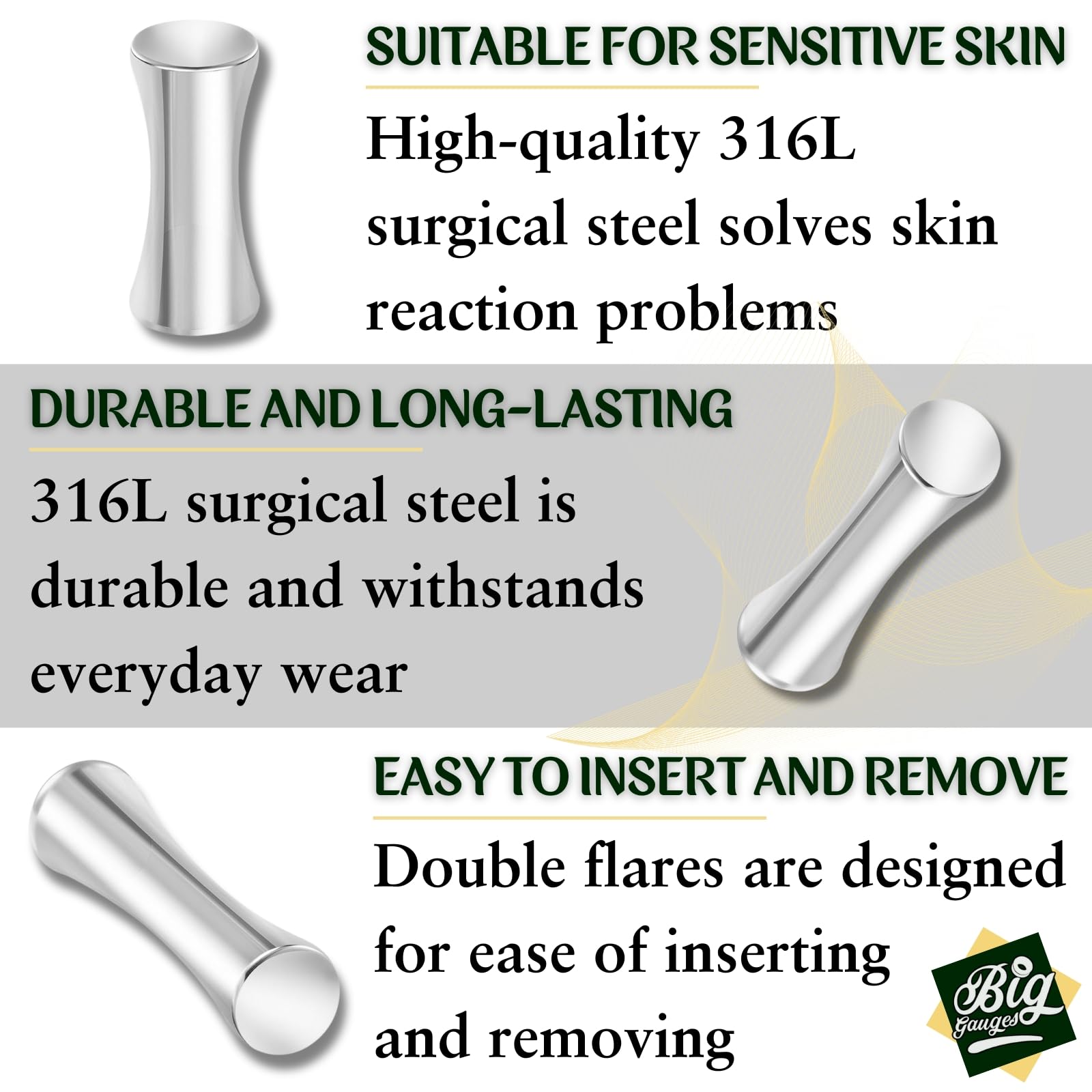 316L Surgical Steel Double Flared Ear Stretchers - Polished Solid Plugs for Ear Lobe Piercing - Perfect for Gauging, Stretching & Everyday Wear - Body Jewelry for Men & Women