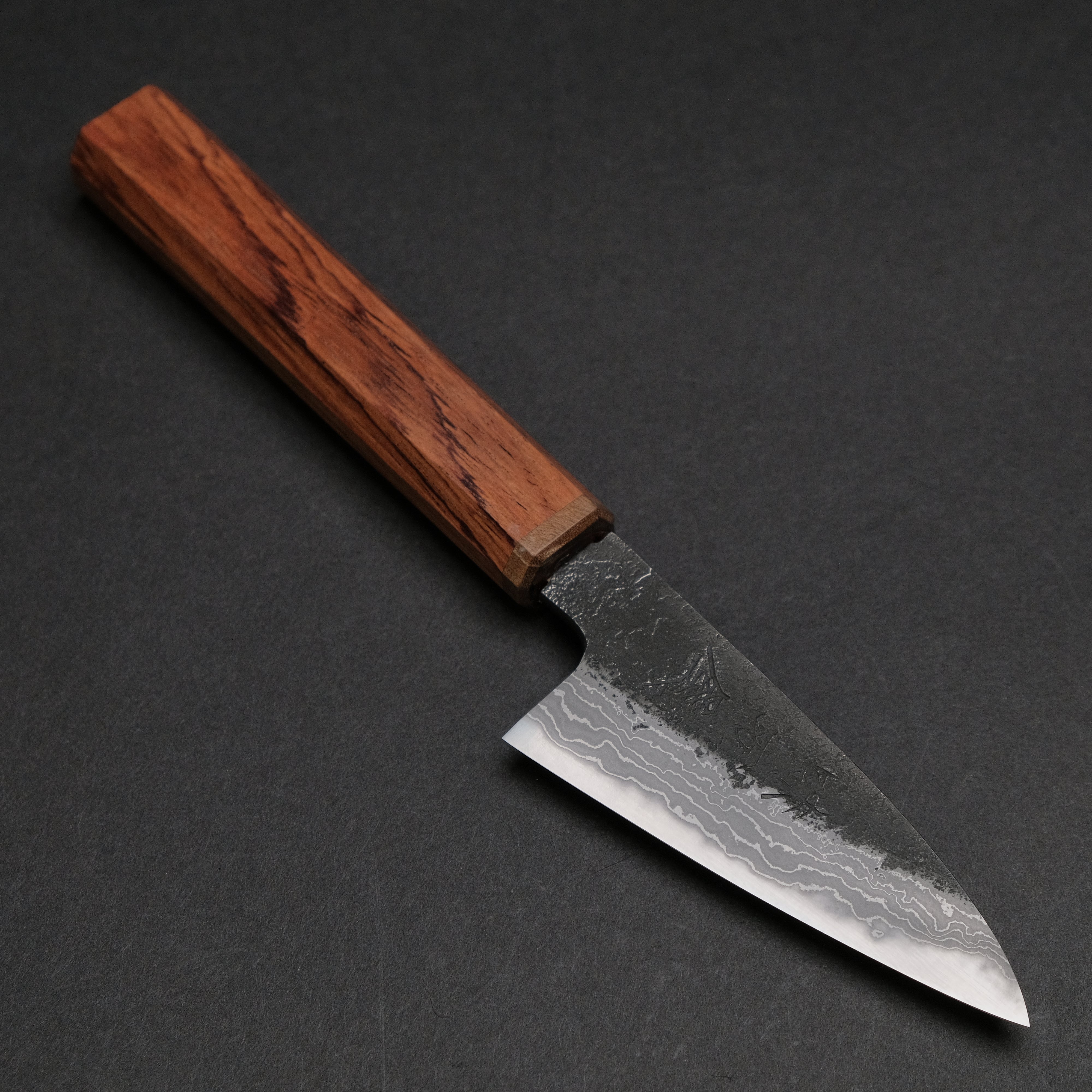Premium Ajikataya White #2 Nashiji Damascus Petty Knife 85mm - Rosewood & Stabilized Wood Handle (#67) - Perfect for Slicing Fruits, Vegetables & Precision Kitchen Tasks