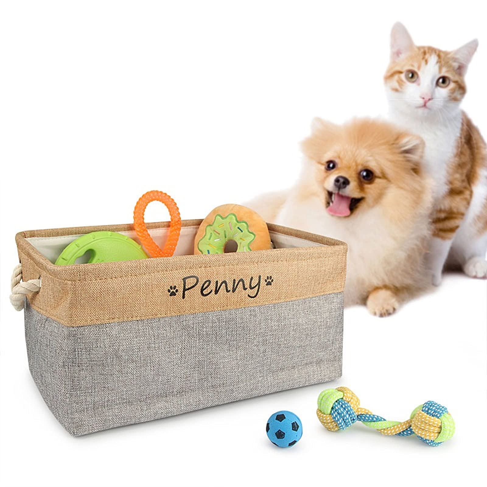**Personalized Dog Toy Basket with Name - Paw Print Pet Food Storage Container & Dog Toy Organizer - Small Dog Toy Box for Puppy Supplies (36X27X17cm) - Perfect for Pet Room Decor & Dog Gift Ideas**