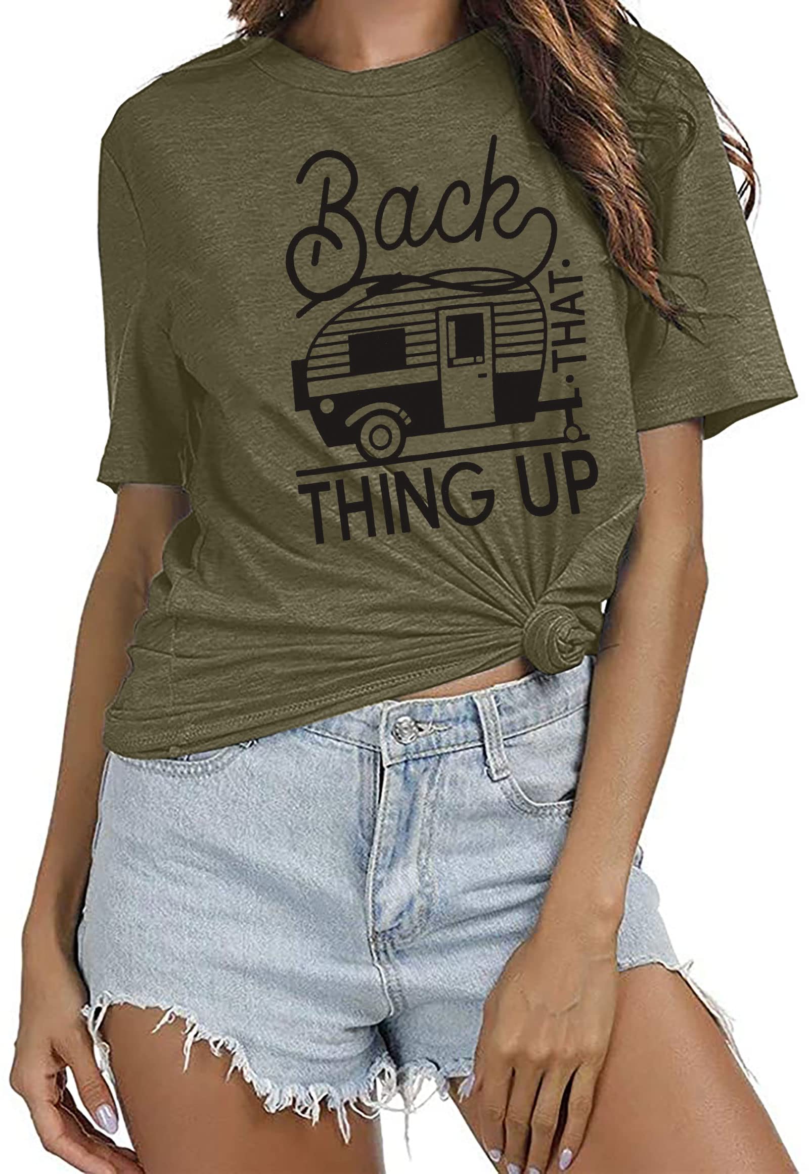 MOUSYA Funny Country Music T-Shirt for Women - 'Back That Thing Up' Graphic Tee - Casual Short Sleeve Camping Shirt - Perfect for Concerts, Festivals & Outdoor Adventures