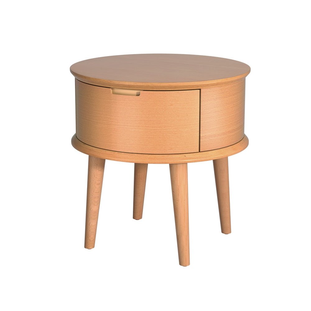 Enzo Modern Curved Bedside Table - Solid Oak Wood Nightstand with Drawer, Perfect for Small Spaces, Bedroom, Living Room & Apartment Decor
