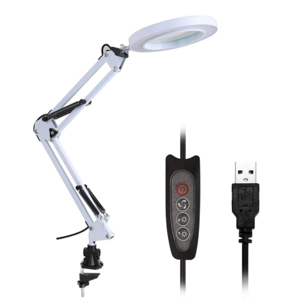 5X Magnifying Glass Desk Lamp with LED Light - Foldable Reading Lamp with 3 Dimming Modes & USB Power Supply - Perfect for Crafts, Jewelry Making, and Close-up Work