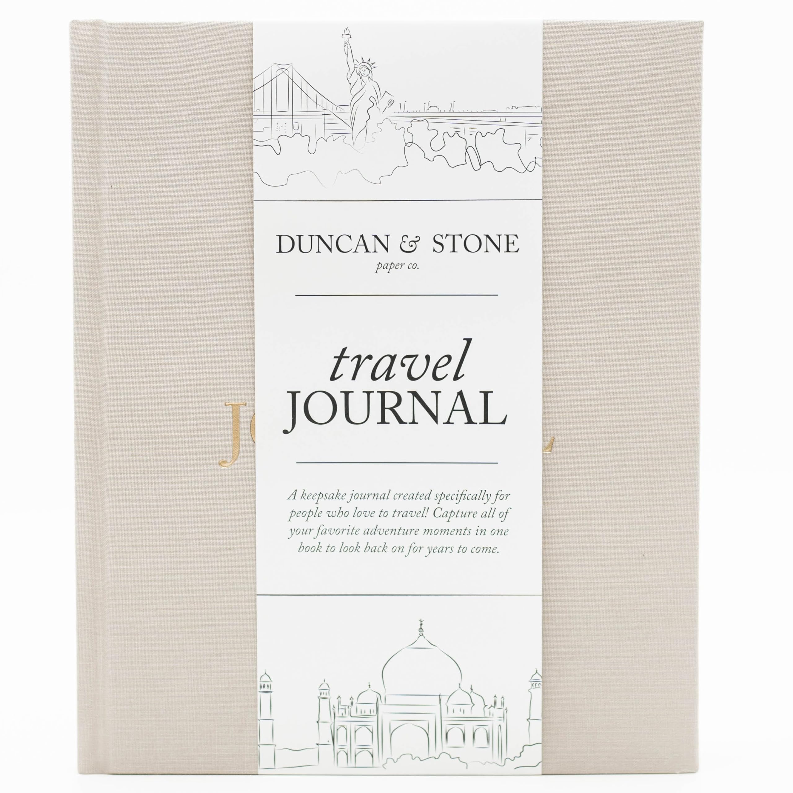 Premium Travel Journal by Duncan & Stone Paper Co. - Elegant Linen Hardcover Notebook for Recording Adventures, 110 Pages, Up to 15 Trips (Sand Color) - Perfect for Vacation Memories, Road Trips & Travel Gifts