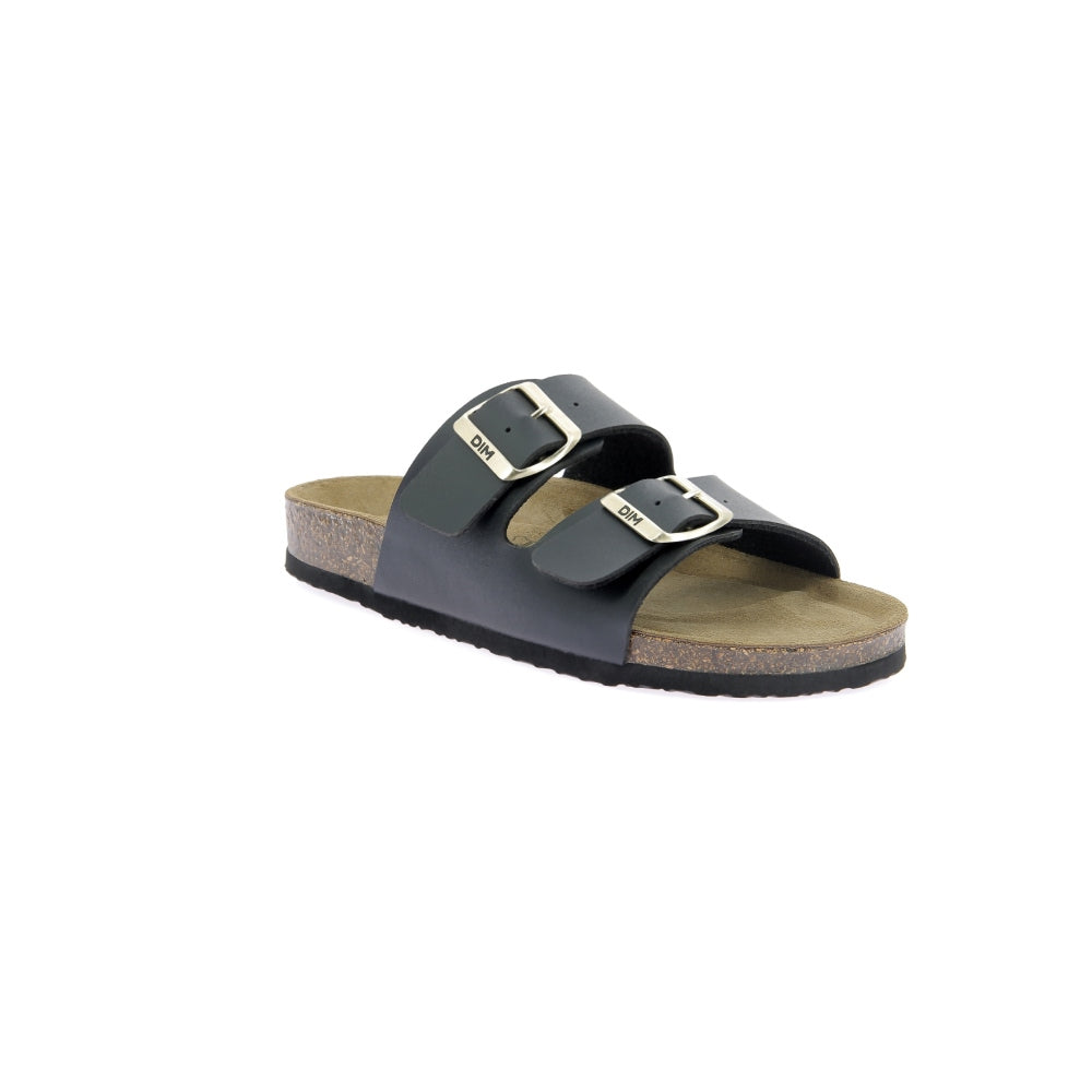 Black Leather and Cork Mules for Women - Comfortable Slip-On Sandals for Casual Outings, Beach, and Summer Wear