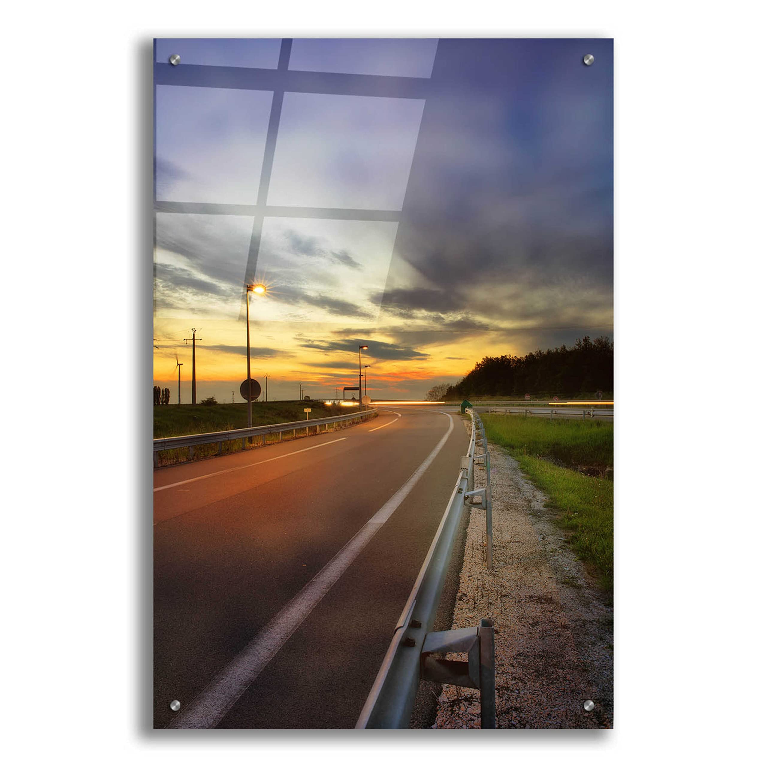 Epic 'Motorway' Acrylic Glass Wall Art by Sebastien Lory - 24x36 Inches Modern Canvas Painting for Living Room, Bedroom & Office Decor