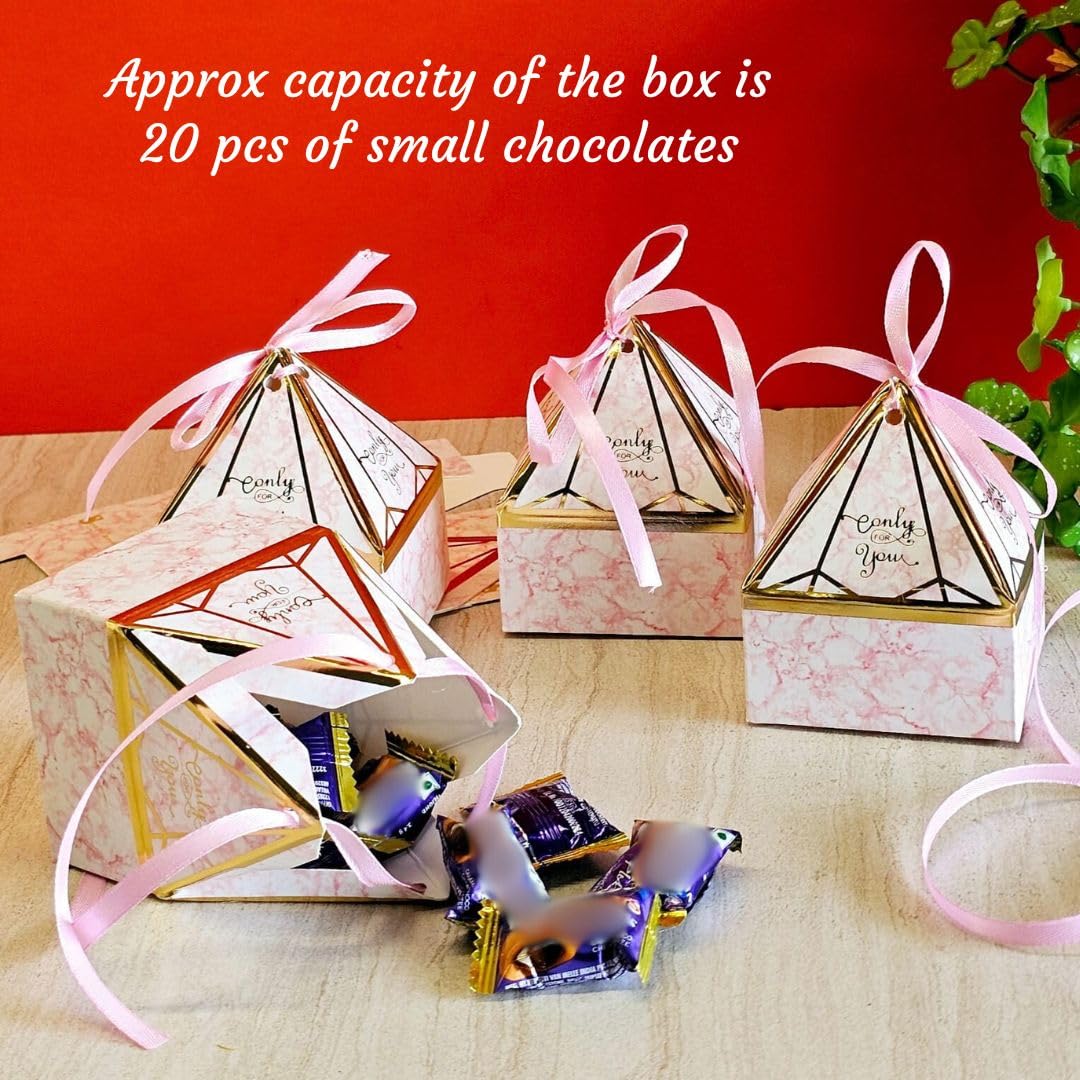 20-Piece Mini Decorative Diamond-Shaped Gift Box Set with Ribbon - Perfect for Wedding Favors, Birthday Party Favors, Chocolate & Dry Fruit Packaging (Pink) - Elegant Small Storage Solution for Jewelry, Candies & Party Supplies