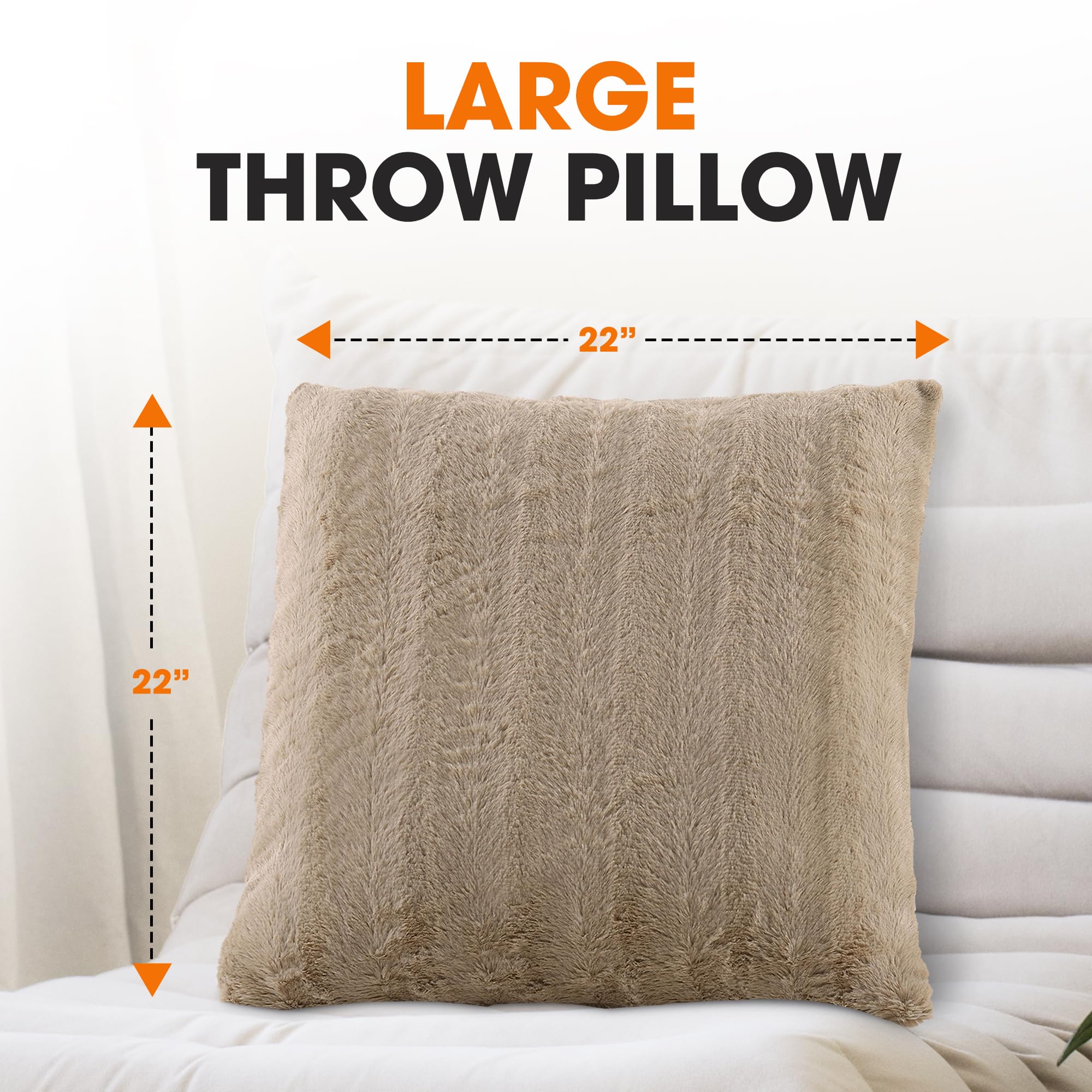 Luxury Faux Fur Throw Pillows Set of 2 - 22x22 Inch Soft Decorative Couch Pillows for Bed, Sofa & Living Room - Cozy Accent Pillows for Home Decor, Aesthetic Bedroom & Lounge Comfort