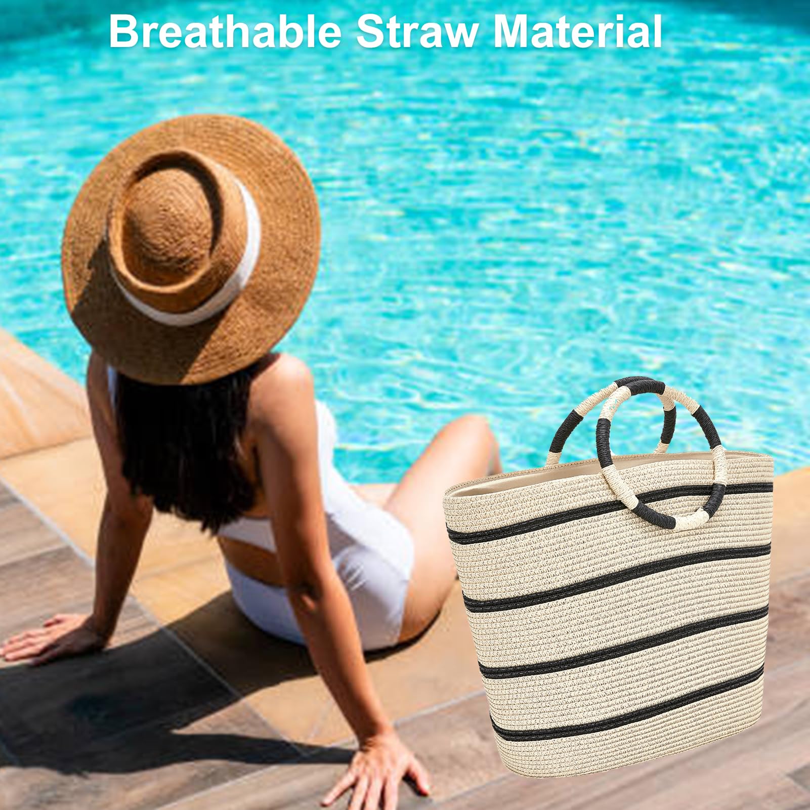 Stylish Women's Straw Tote Beach Bag - Large Woven Handbag for Summer Vacation, Pool Party & Travel | Perfect for Beach Getaways, Shopping & Outdoor Activities