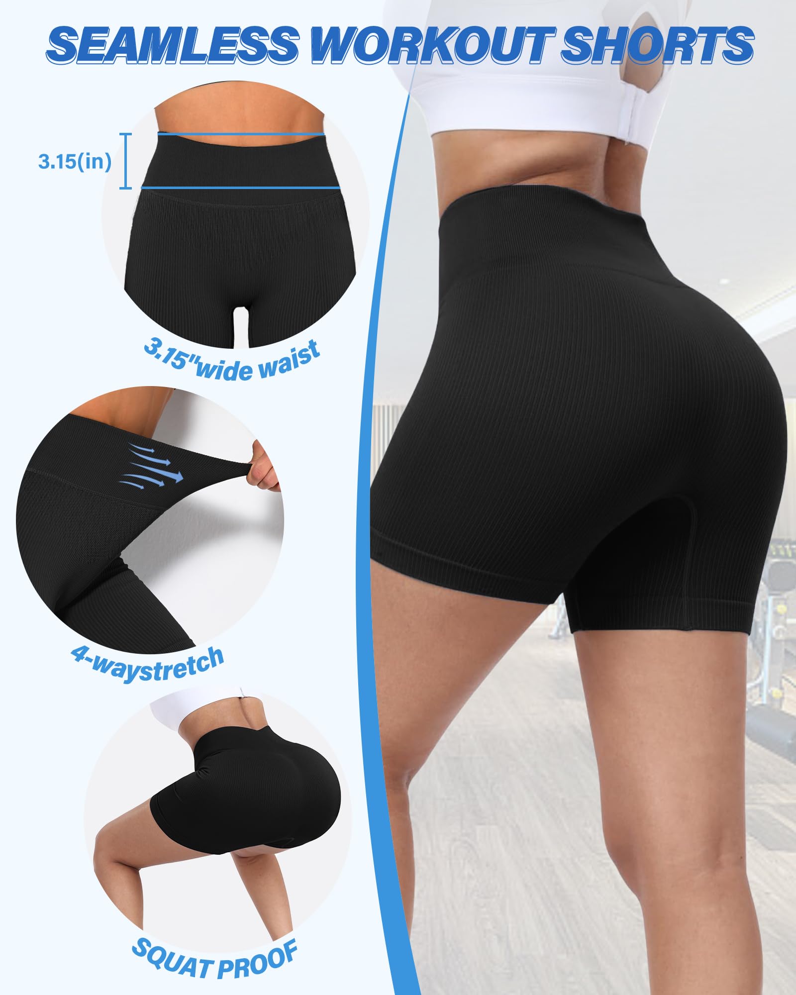 AURUZA Women's High Waist Biker Shorts - Workout Leggings for Yoga, Running & Gym - Solid Blue Athletic Shorts - Perfect for Fitness, Cycling & Lounge Wear