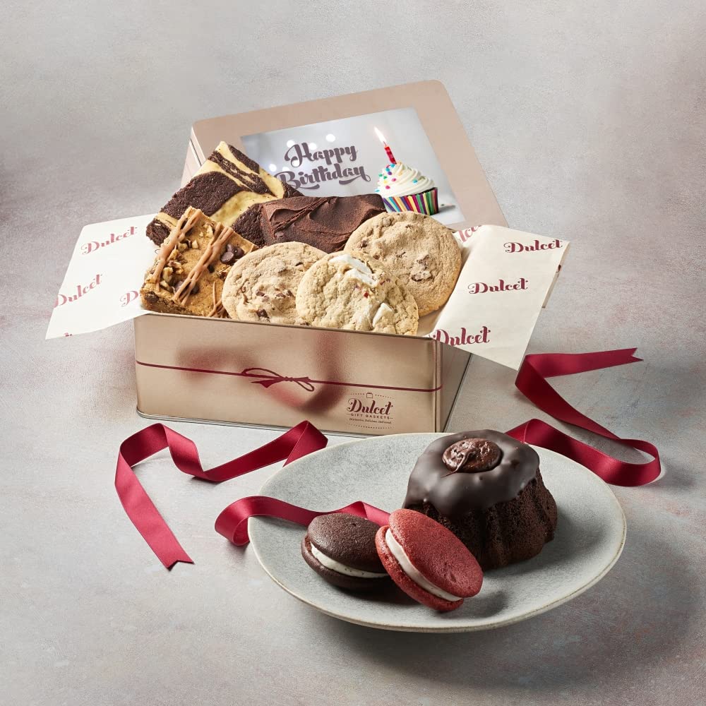 Premium Happy Birthday Food Gift Baskets - Gourmet Snack Box for Women, Men, Teens & Family - Thoughtful Birthday Gifts for Friends & Relatives by Dulcet Gift Baskets | Perfect for Office Celebrations, Housewarming Parties & Holiday Surprises