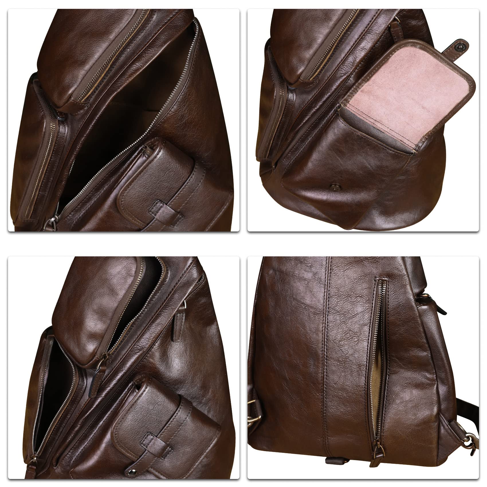 Premium Genuine Leather Large Sling Bag for Men & Women - Crossbody Chest Shoulder Backpack Purse - Fits iPad & Essentials - Perfect for Travel, Work & Daily Commute (Coffee)