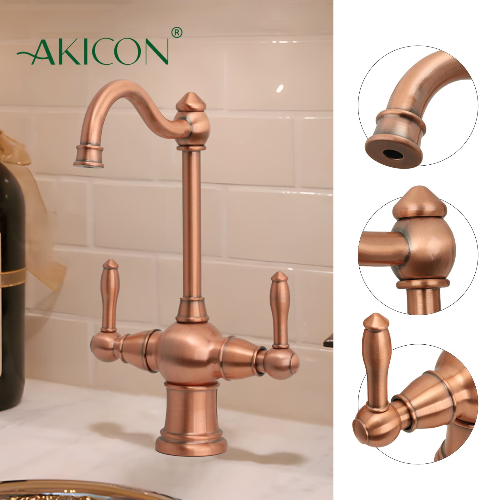 2-Handle Copper Drinking Water Filter Faucet - Dual Lever Hot & Cold Water Dispenser for Instant Hot Water Tanks & Filtration Systems | Perfect for Kitchen Sinks, RV Water Systems & Home Purification