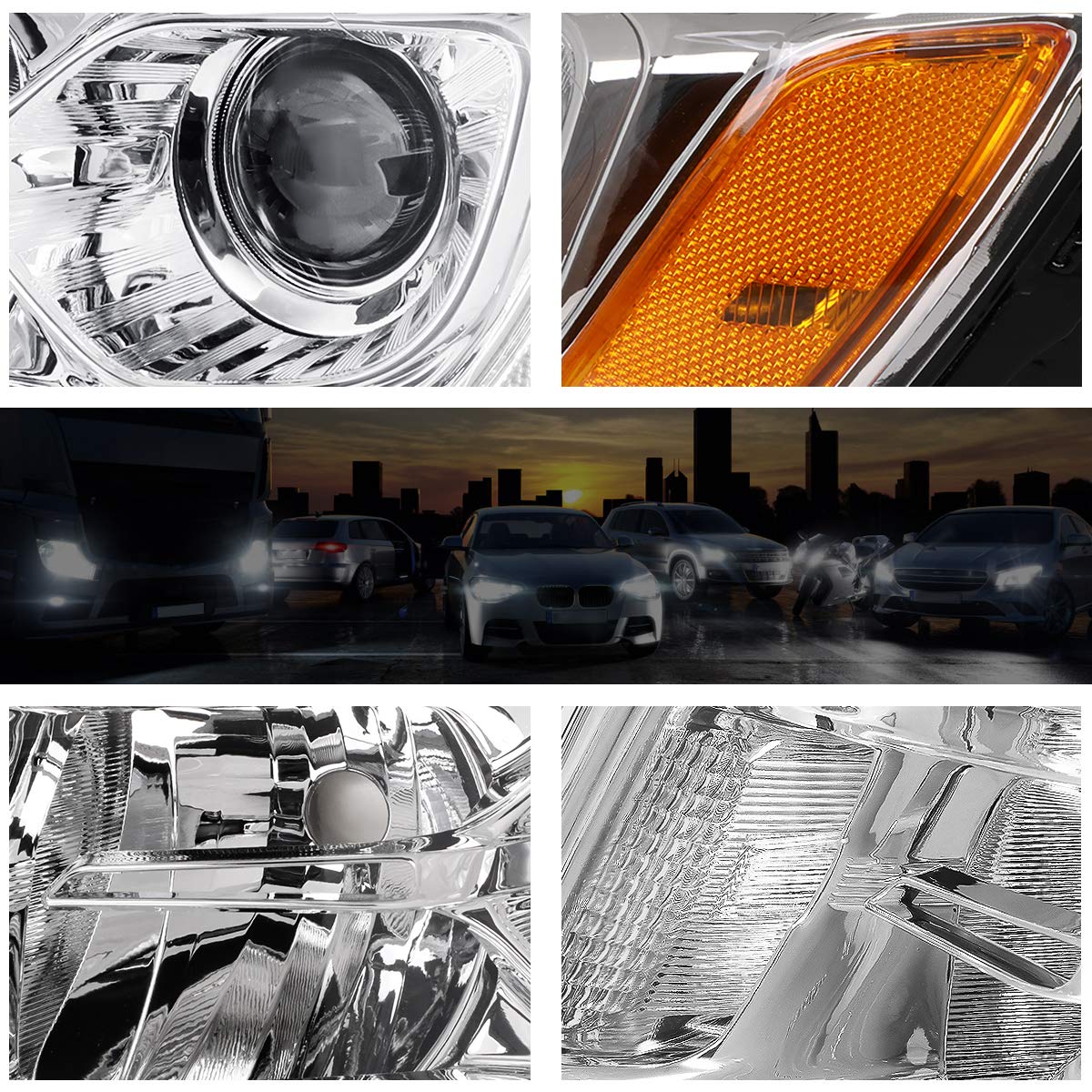 PM PERFORMOTOR 2Pcs Projector Headlights Assembly for Jeep Grand Cherokee 2014-2016 - Chrome Housing with Amber Corner - High Performance LED Headlights for Off-Road & Night Driving