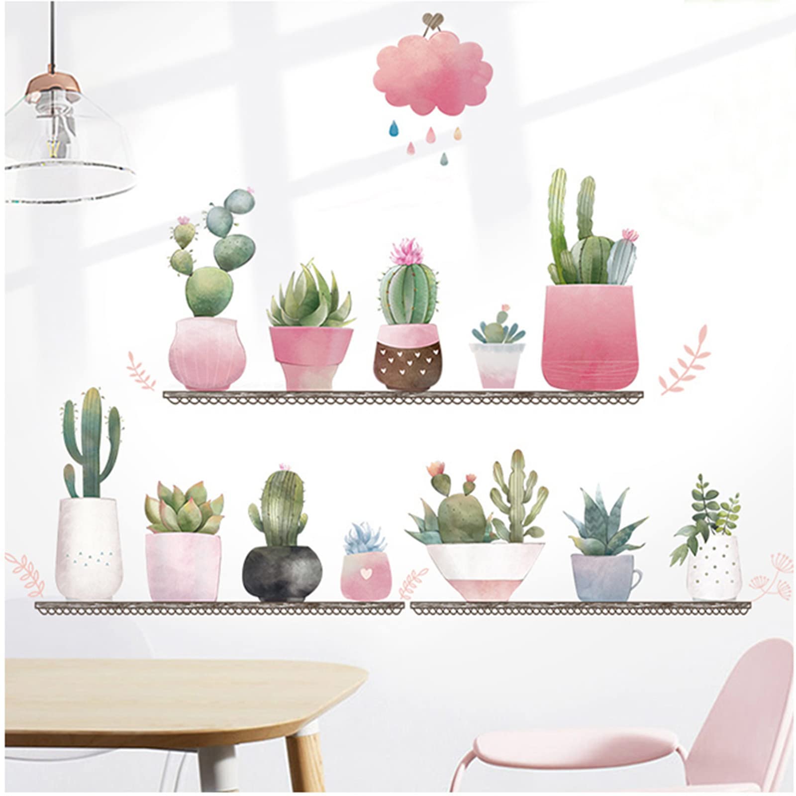 Green Potted Succulent Plants PVC Wall Stickers - Removable Shelf Decor for Living Room, Bedroom & Dorm | Home Office & Nursery Wall Decoration Ideas