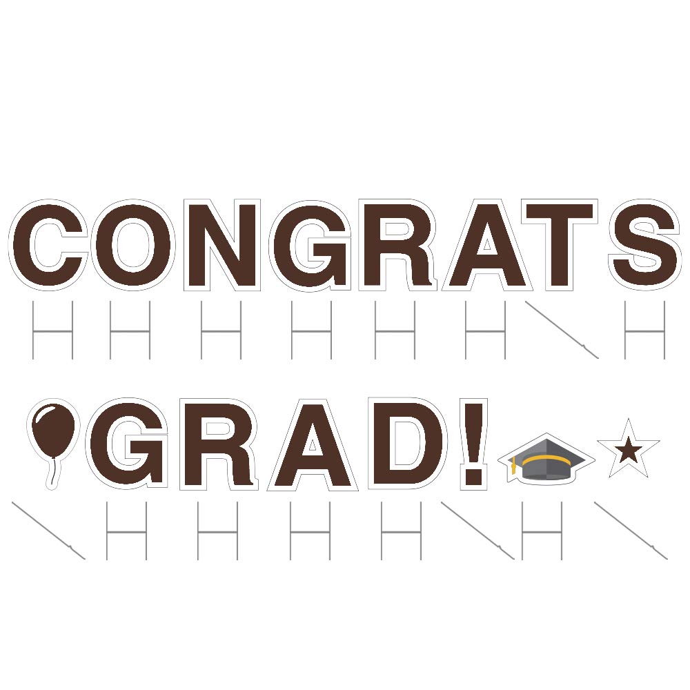 Vispronet Congrats Grad Yard Sign with Stakes - 18in Tall Weather-Resistant Graduation Decor for High School & College - Brown Steel Stake Lawn Sign for Outdoor Graduation Parties & Celebrations