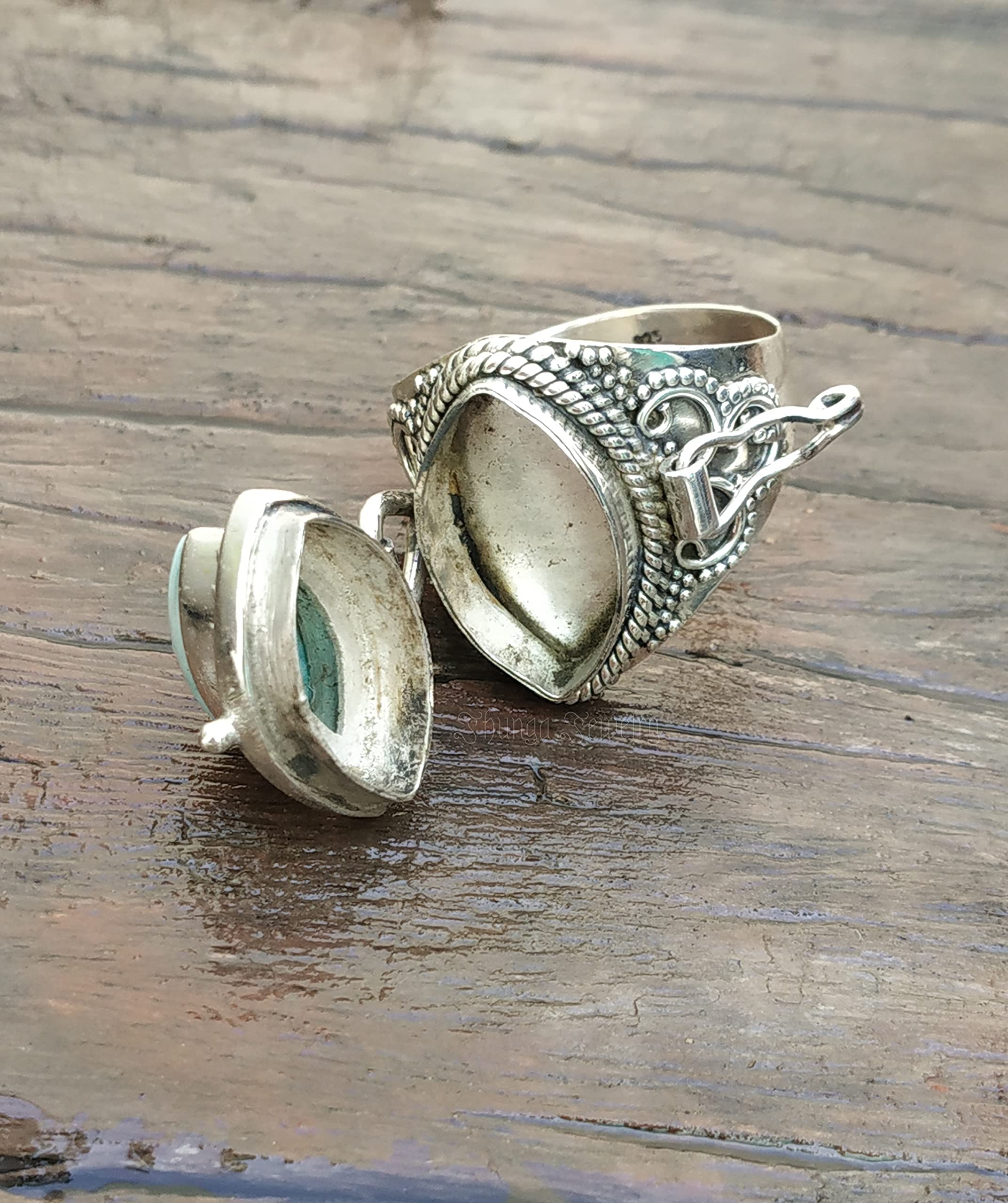 Dominican Republic Larimar Poison Ring - Sterling Silver Locket Ring with Secret Compartment | Magic Portal Jewelry, Bali Style Pill Box Ring | Perfect for Gifts, Witchy Aesthetic & Boho Fashion (Size 6)