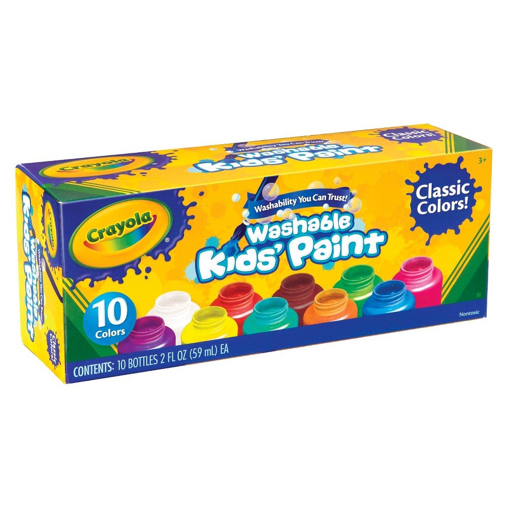 Crayola Washable Non-Toxic Kids' Paint Set - 10 Assorted Bright Colors (Pack of 18) for Finger Painting, Classroom Art Projects & DIY Crafts