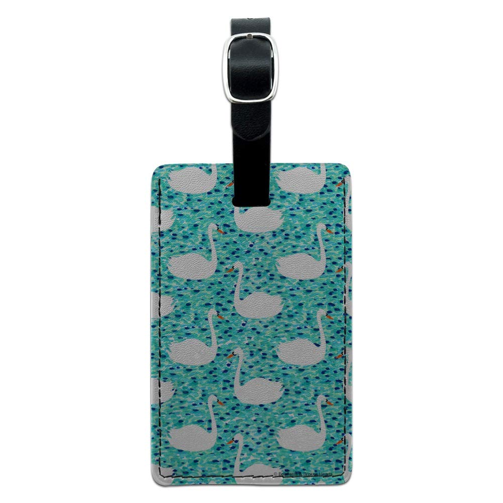 Elegant Swan Lake Pattern Leather Luggage Tag - Rectangle ID Card Holder for Suitcases & Carry-On Bags | Perfect for Travel Identification & Personalized Bag Accessories