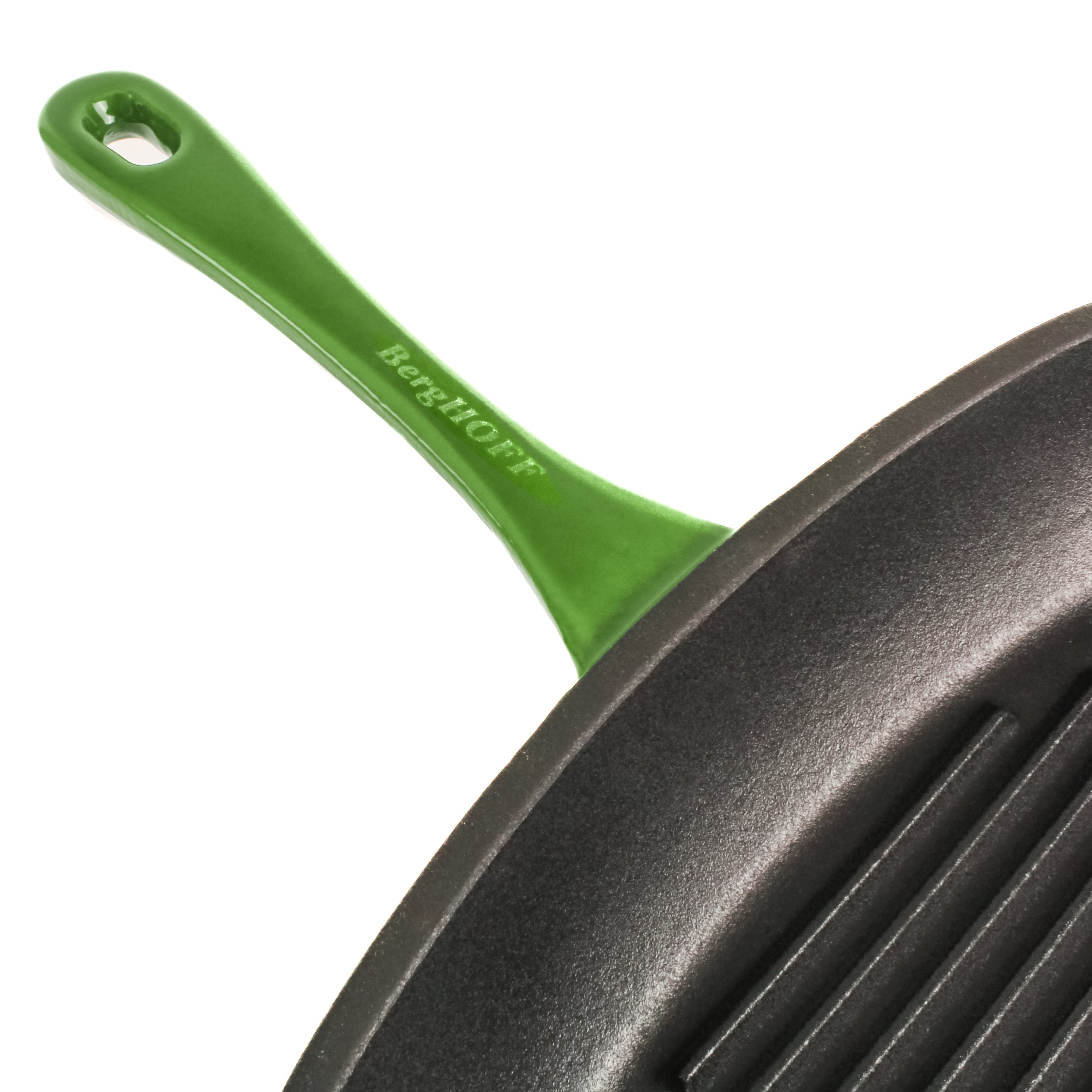 BergHOFF Neo 3-Piece Cast Iron Cookware Set - Grill Pan & Round Dutch Oven with Lid, Green Enameled - Perfect for Stovetop, Oven & Outdoor Cooking - Ideal for Searing, Braising & Camping