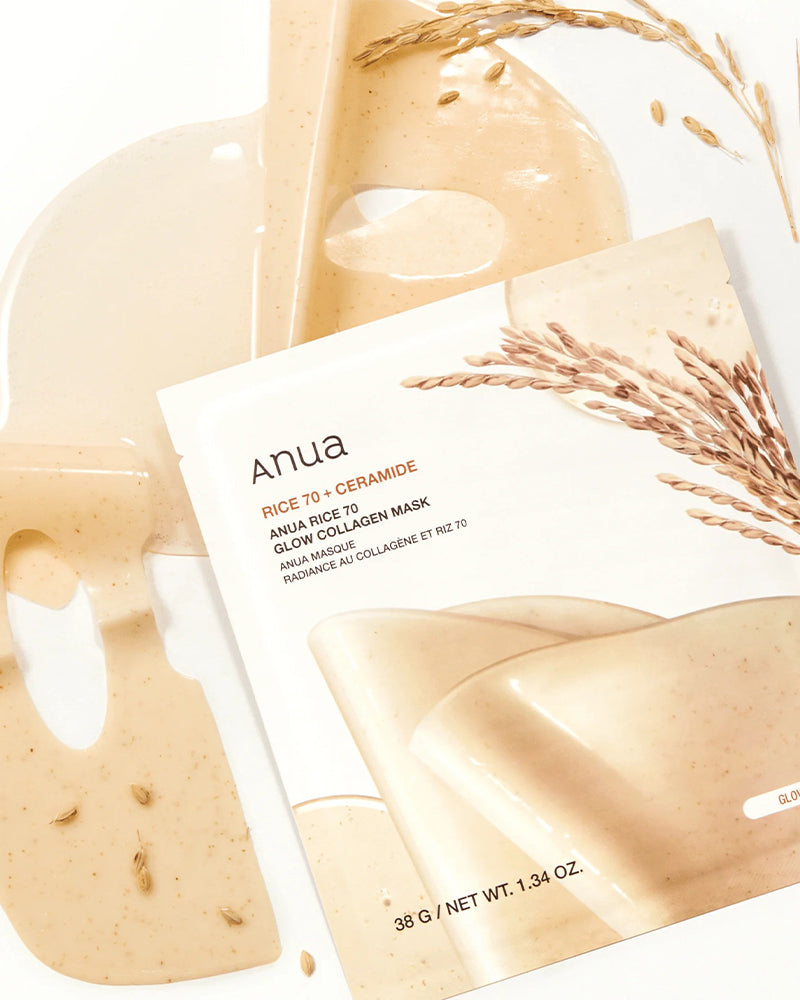 Anua Rice 70+ Ceramide Glow Collagen Face Mask - Hydrating & Brightening for Dry & Dull Skin - Perfect for Night Skincare Routine & Self-Care Days