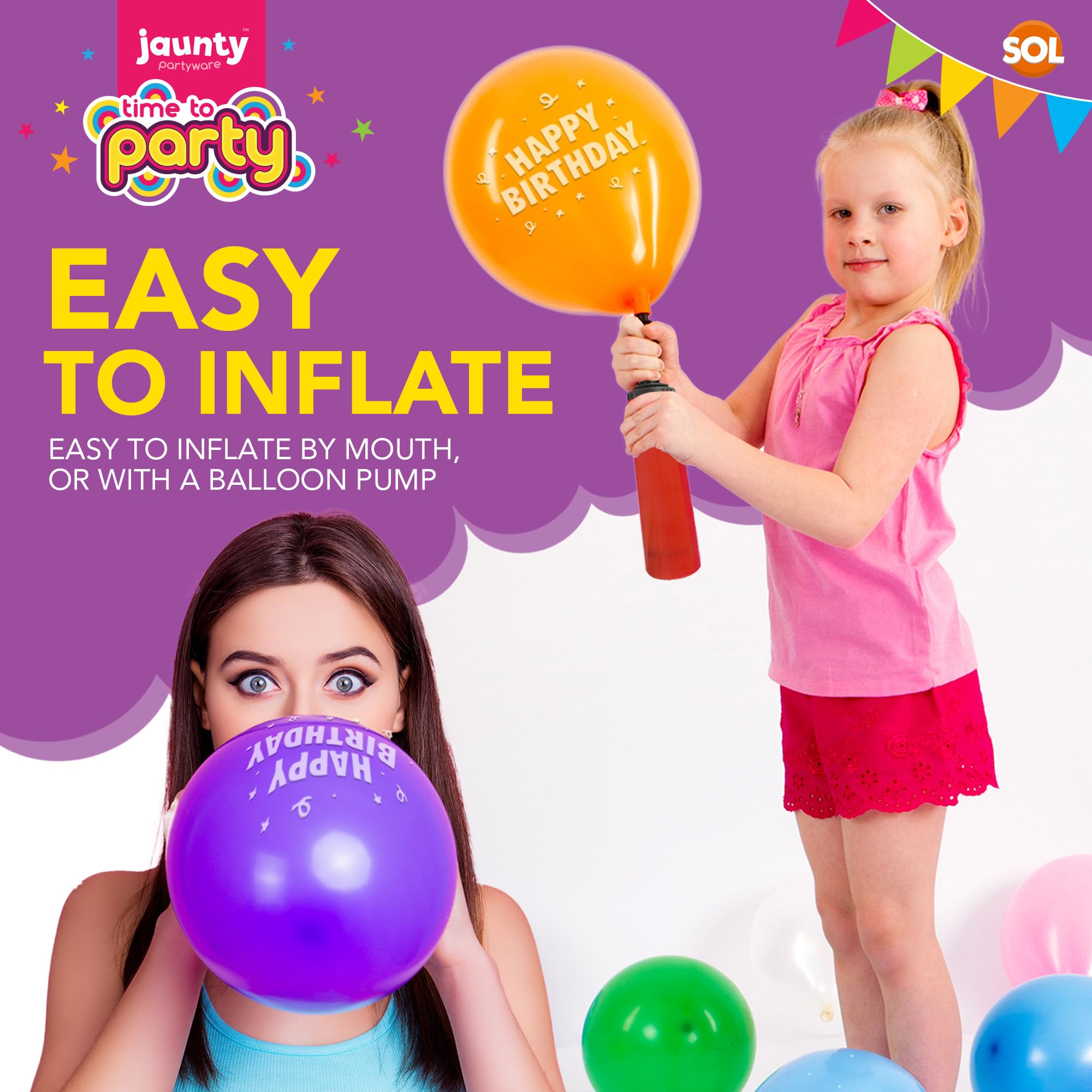 50-Pack Happy Birthday Balloons 9 Inch - Vibrant Latex Party Balloons for Kids Birthday Decorations - Ideal for Balloon Arches, Party Games & Celebrations - Durable Long-Lasting Balloons for Indoor/Outdoor Birthday Parties, Baby Showers & Graduation Events