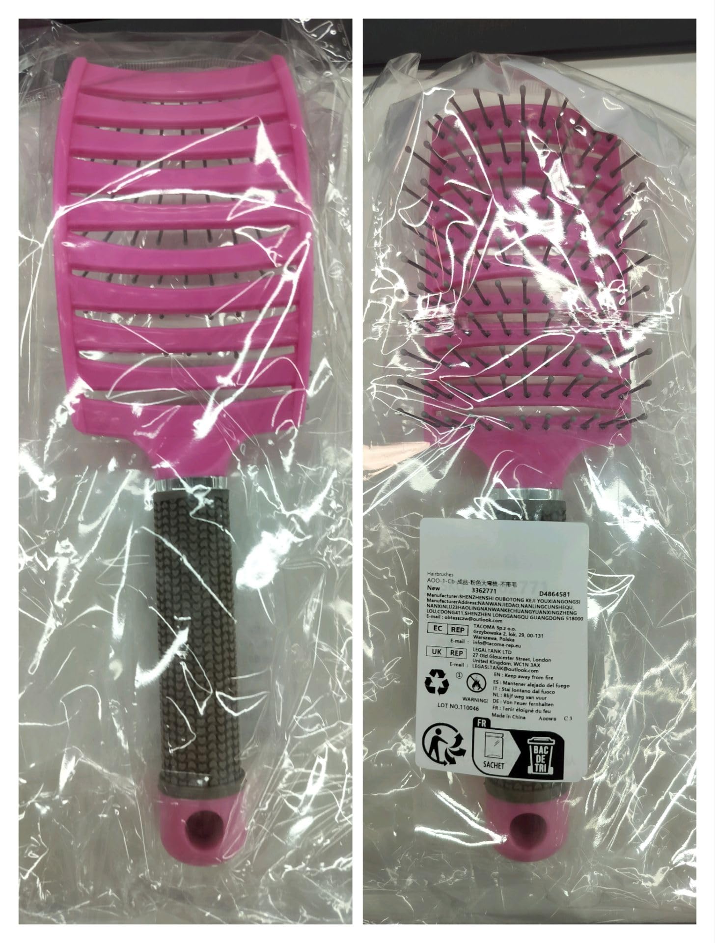 AOOWU Detangling Hair Brush for Long Thick Curly Hair - Soft Massage Paddle Hairbrush for Men & Women - Reduces Hair Breakage & Damage - Perfect for Daily Styling, Salon Use & Travel (Pink)