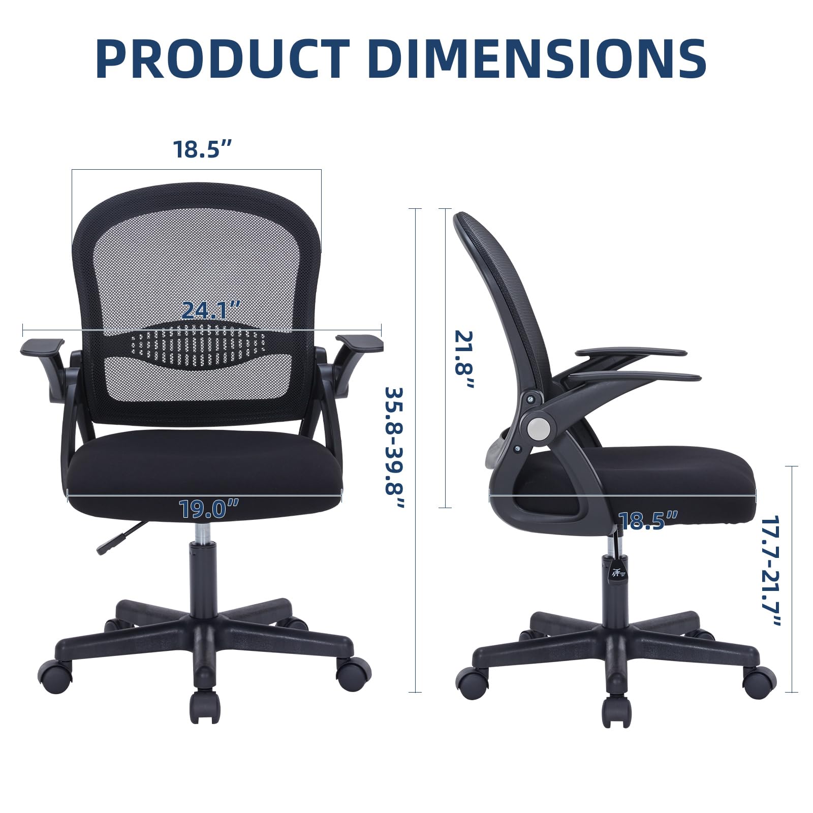 Ergonomic Mesh Office Chair with Mid Back Support & Flip-Up Armrests - Breathable Computer Desk Chair for Home Office, Conference Room & Small Workspaces