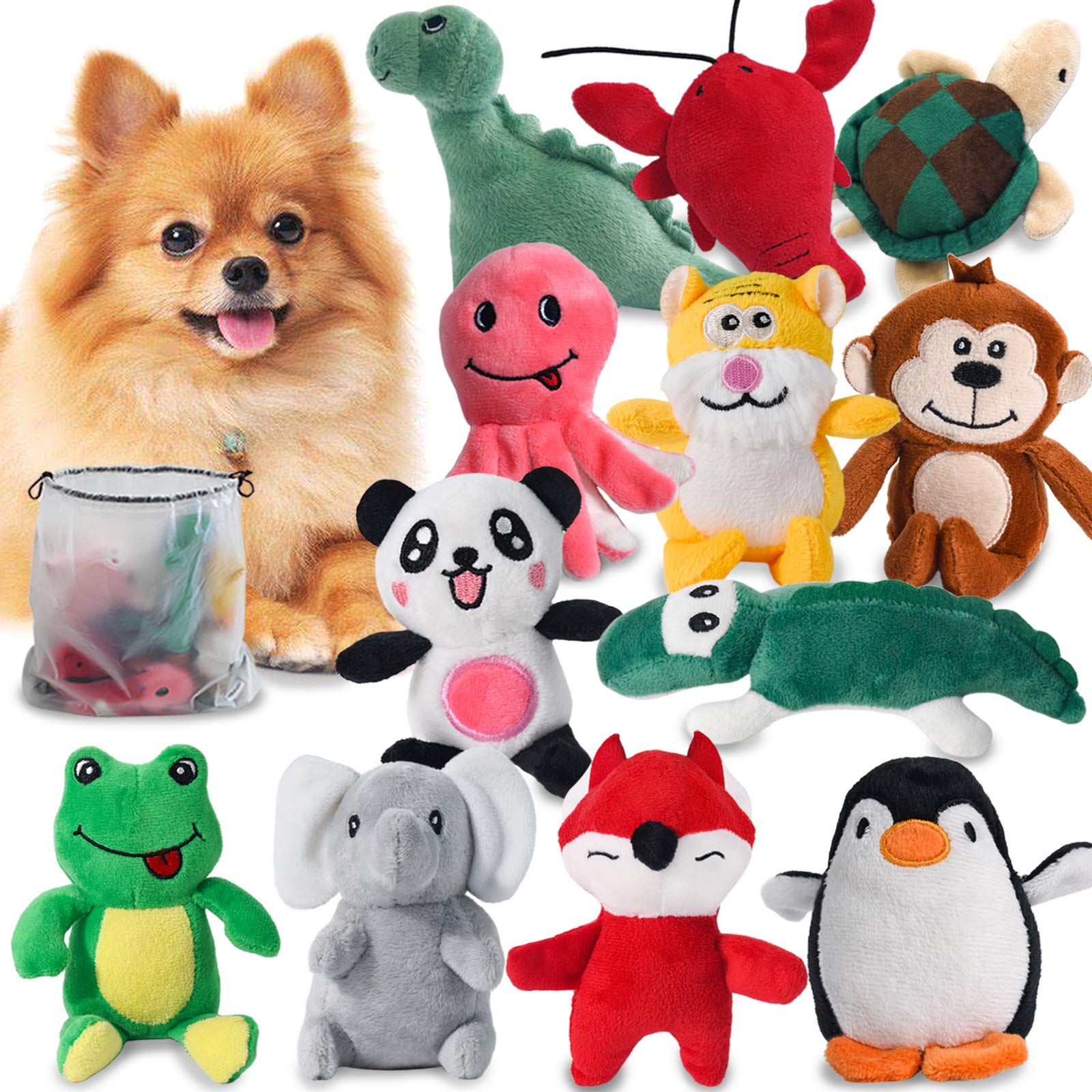 12 Pack Squeaky Plush Dog Toys for Small & Medium Dogs - Safe Chew Toys for Puppies Teething, Cute Stuffed Animal Pet Toy Set - Perfect for Playtime, Training & Dental Health