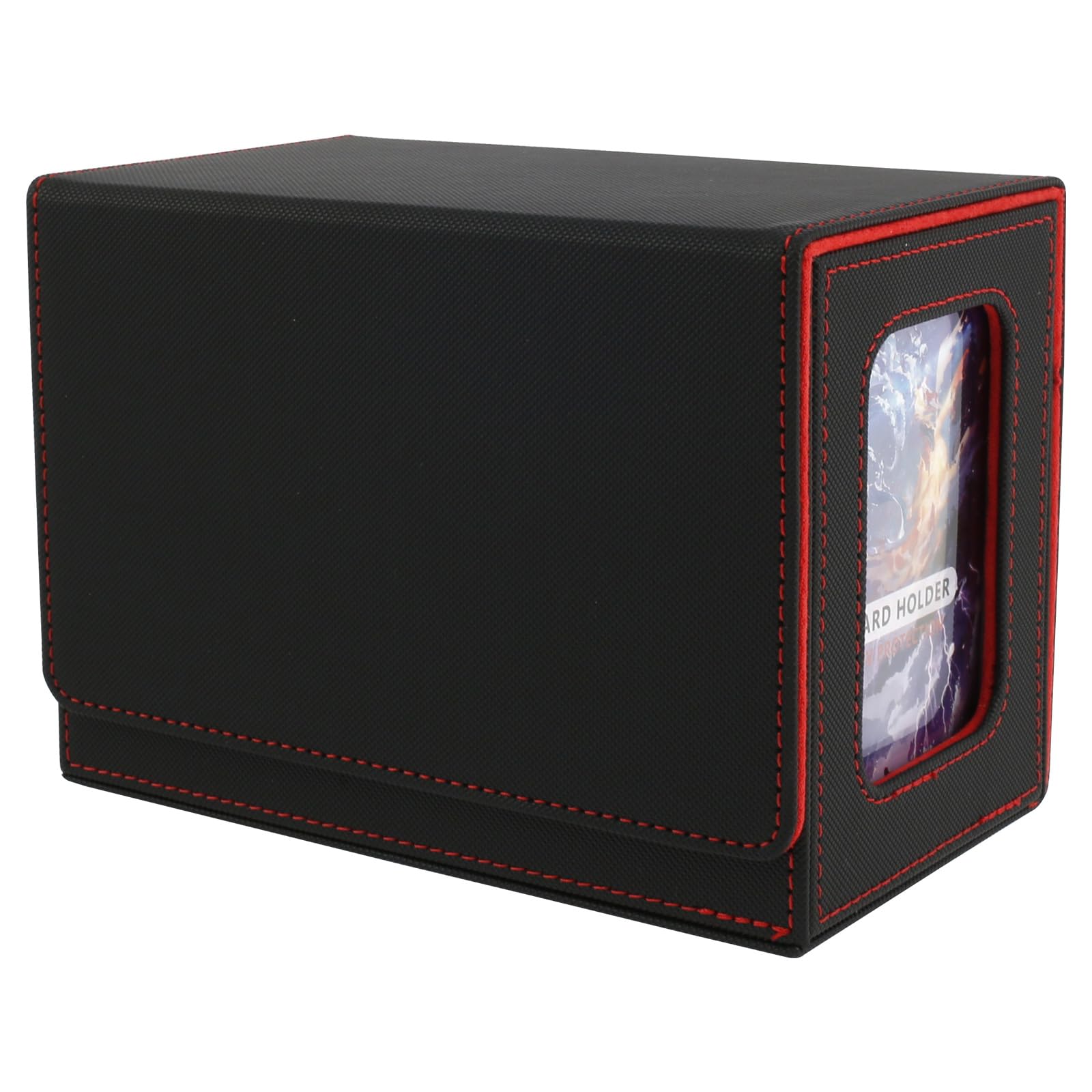 KTZCTPCA MTG Card Deck Box with Display Window - Holds 160+ Single-Sleeved Trading Cards, PU Leather Storage Box for Commander/TCG/CCG/Sports Cards (Red) - Perfect for Game Nights, Collectors & Card Protection