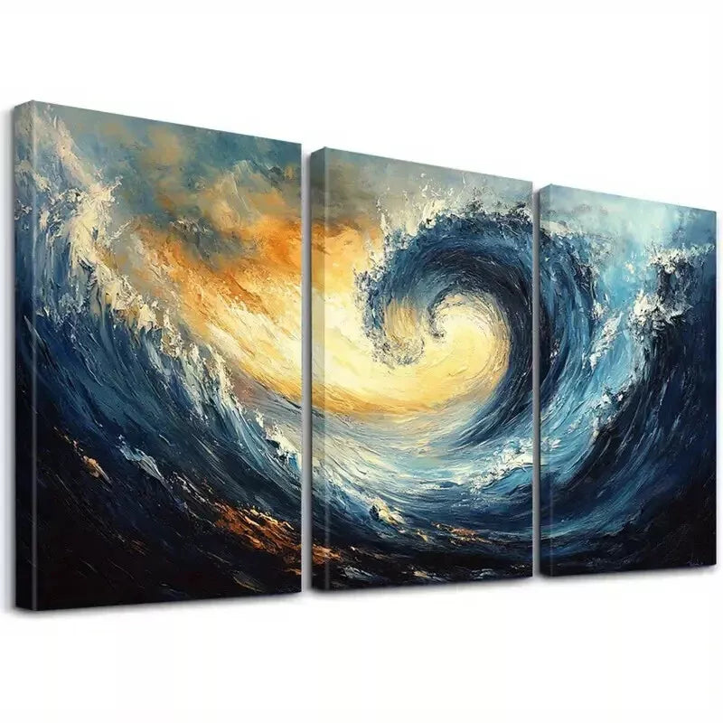 3-Piece Abstract Ocean Wave Swirling Sea Motion Art Set - Framed Canvas Wall Decor 50x70cm (19.7x27.6in) - High Quality Print | 100% Australian Made | Ready to Hang - Perfect for Living Room, Bedroom & Office Decor