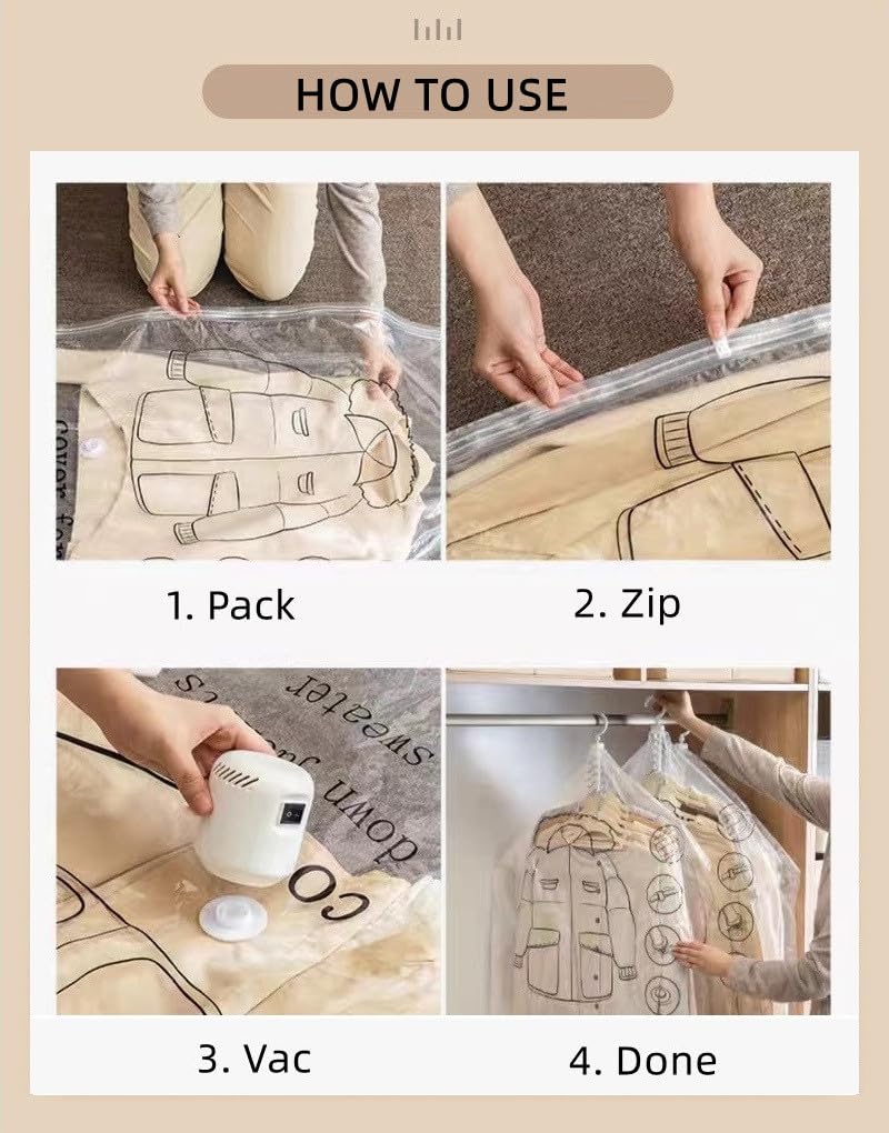 6 Pack Hanging Vacuum Storage Bags - Jumbo Space Saver Bags for Clothes, Coats & Dresses | Vacuum Sealer Storage Organizer | Perfect for Closet, Travel & Seasonal Clothing Protection