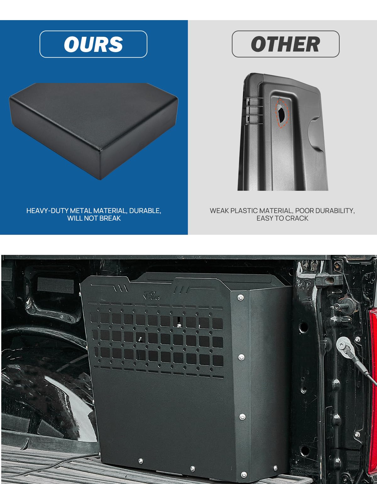 JOYTUTUS Heavy-Duty 57L Metal Truck Bed Storage Box - Compatible with 2015-2024 Ford F150 F250 F350 Pickup Trucks | Weatherproof Tool Organizer for Construction, Camping & Work Gear Storage