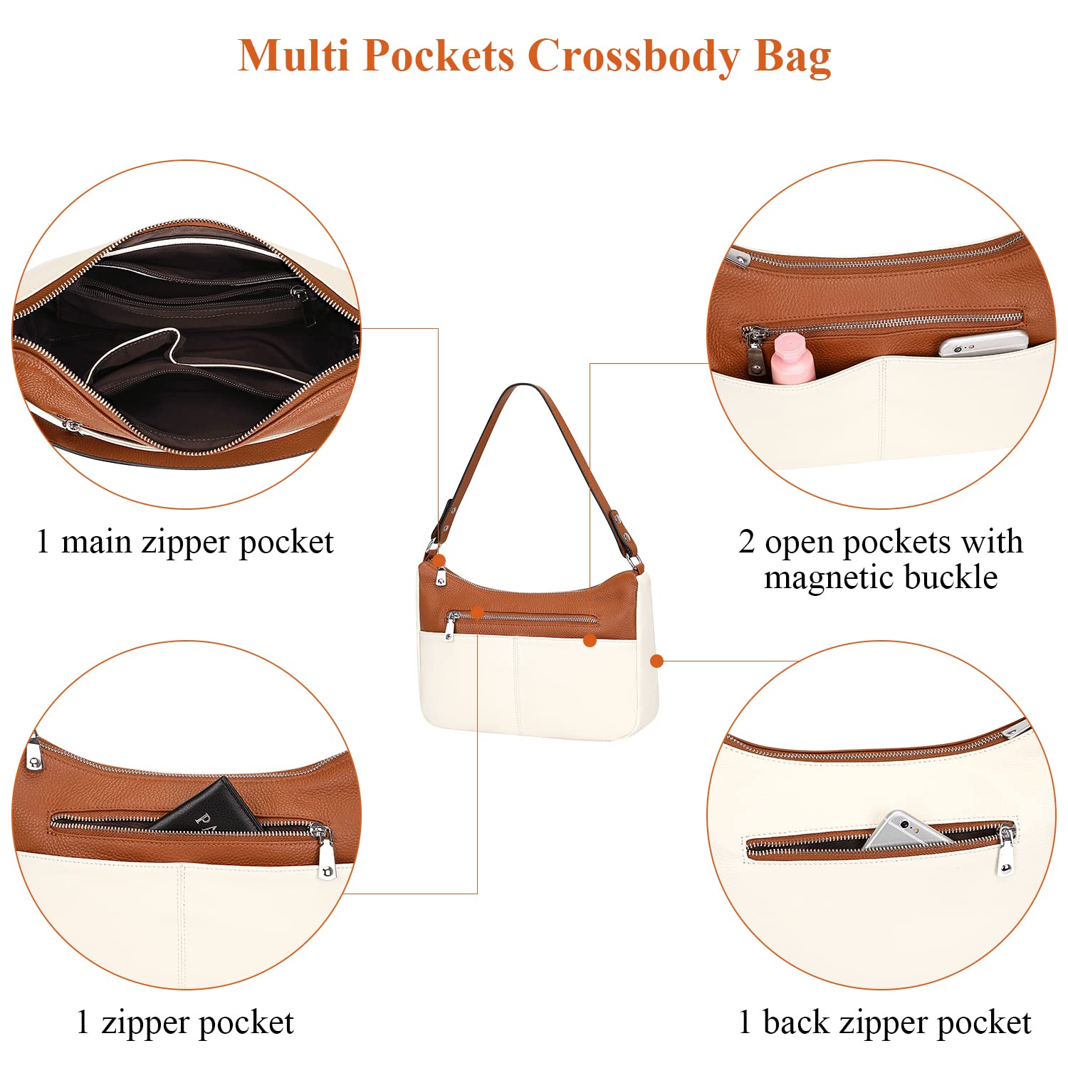 Premium Soft Leather Crossbody Handbag for Women - Multi-Pocket Shoulder Bag & Messenger Purse - Stylish & Durable for Work, Travel & Everyday Use