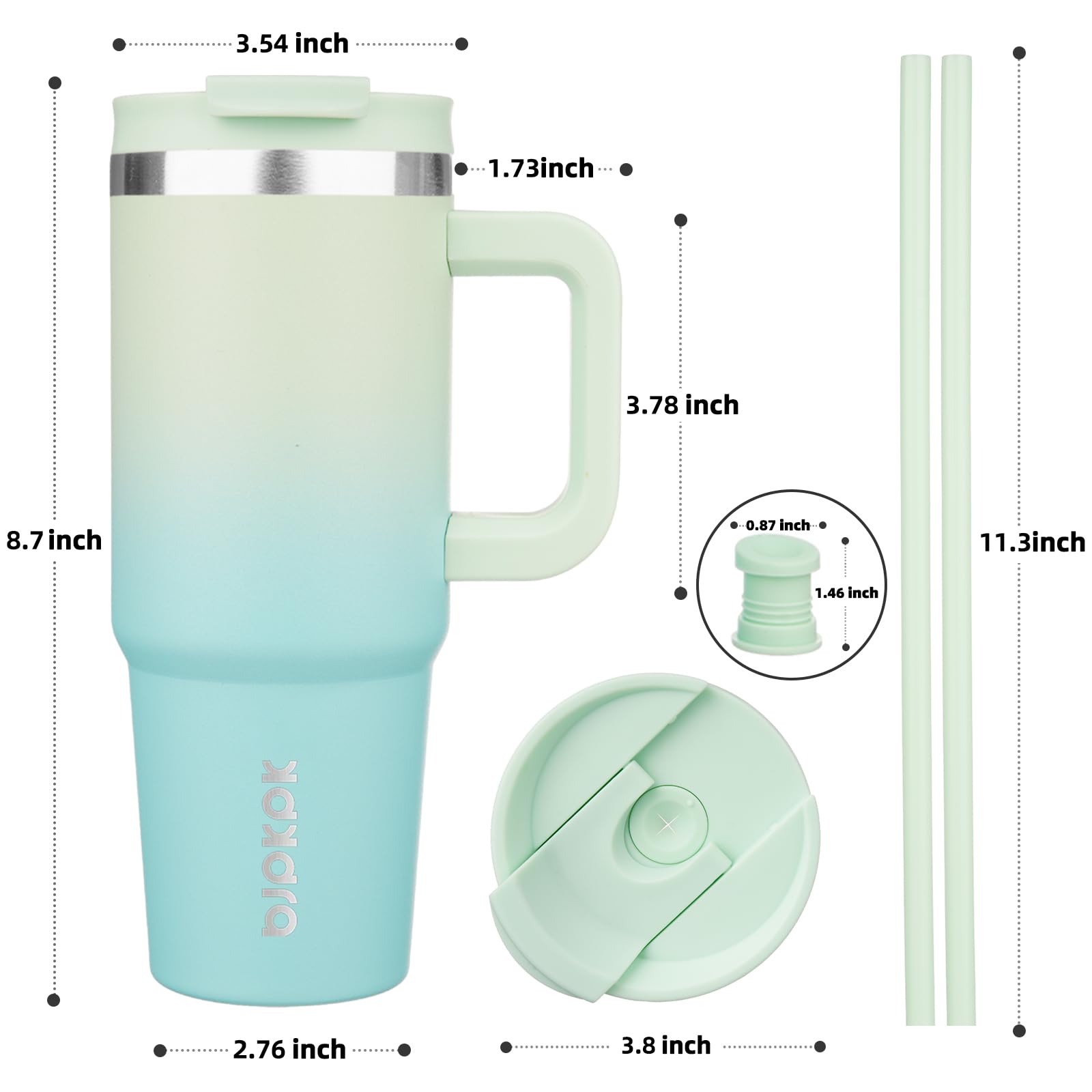 BJPKPK 30 oz Stainless Steel Insulated Tumbler with Handle, Lid & Straw - Mint Green - Perfect for Coffee, Tea, Cold Drinks at Home, Office or Travel