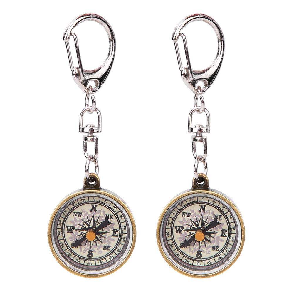 Phisscii Vintage Compass Keychain - 2 Pack Zinc Alloy Pocket Compass for Hiking, Camping & Outdoor Navigation | Perfect for Backpacks, Keyrings & Survival Kits