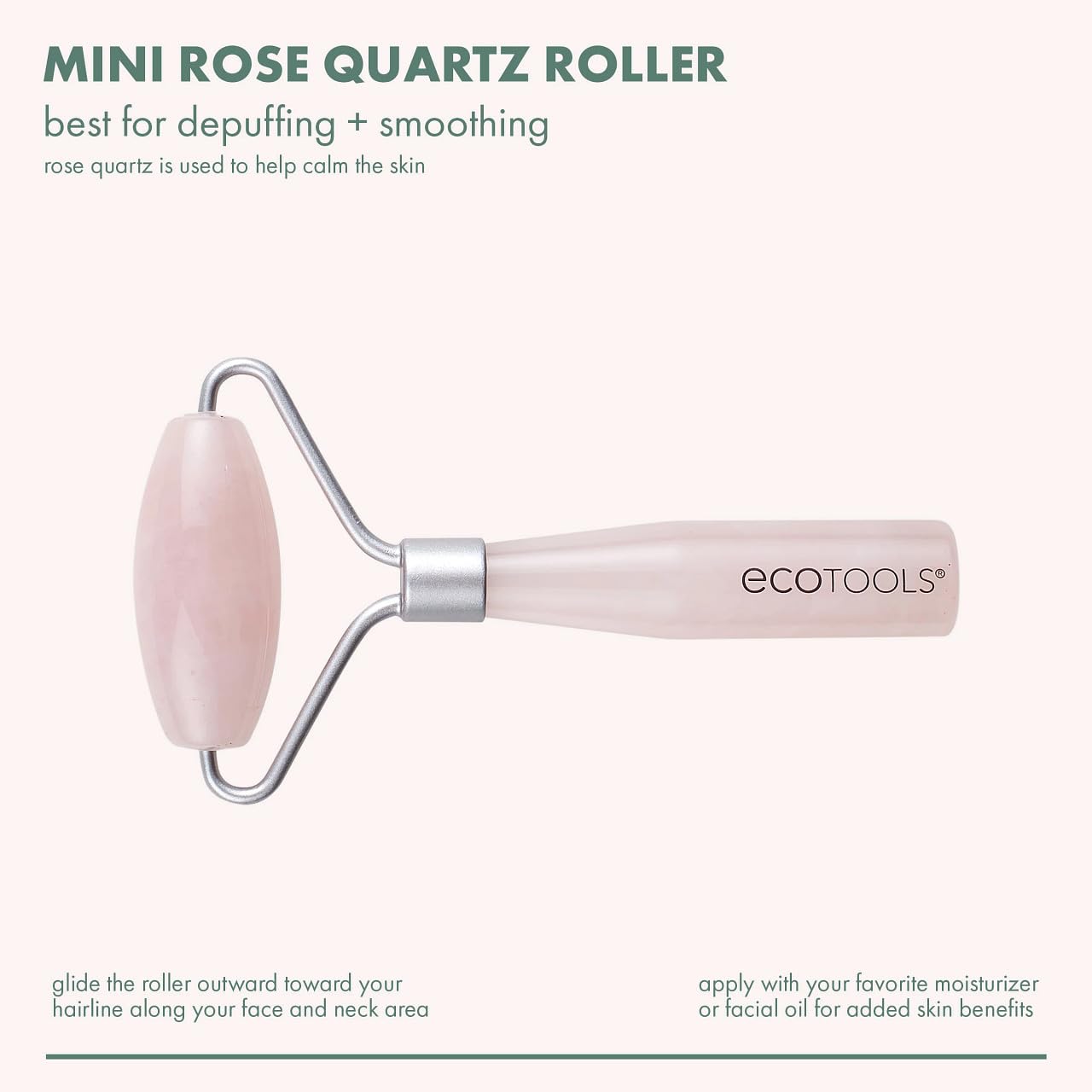 EcoTools Mini Rose Quartz Facial Roller - 100% Natural Stone for Face Massage & Skincare - Reduce Puffiness & Wrinkles - Perfect for Morning Routine, Travel & Self-Care Gifts