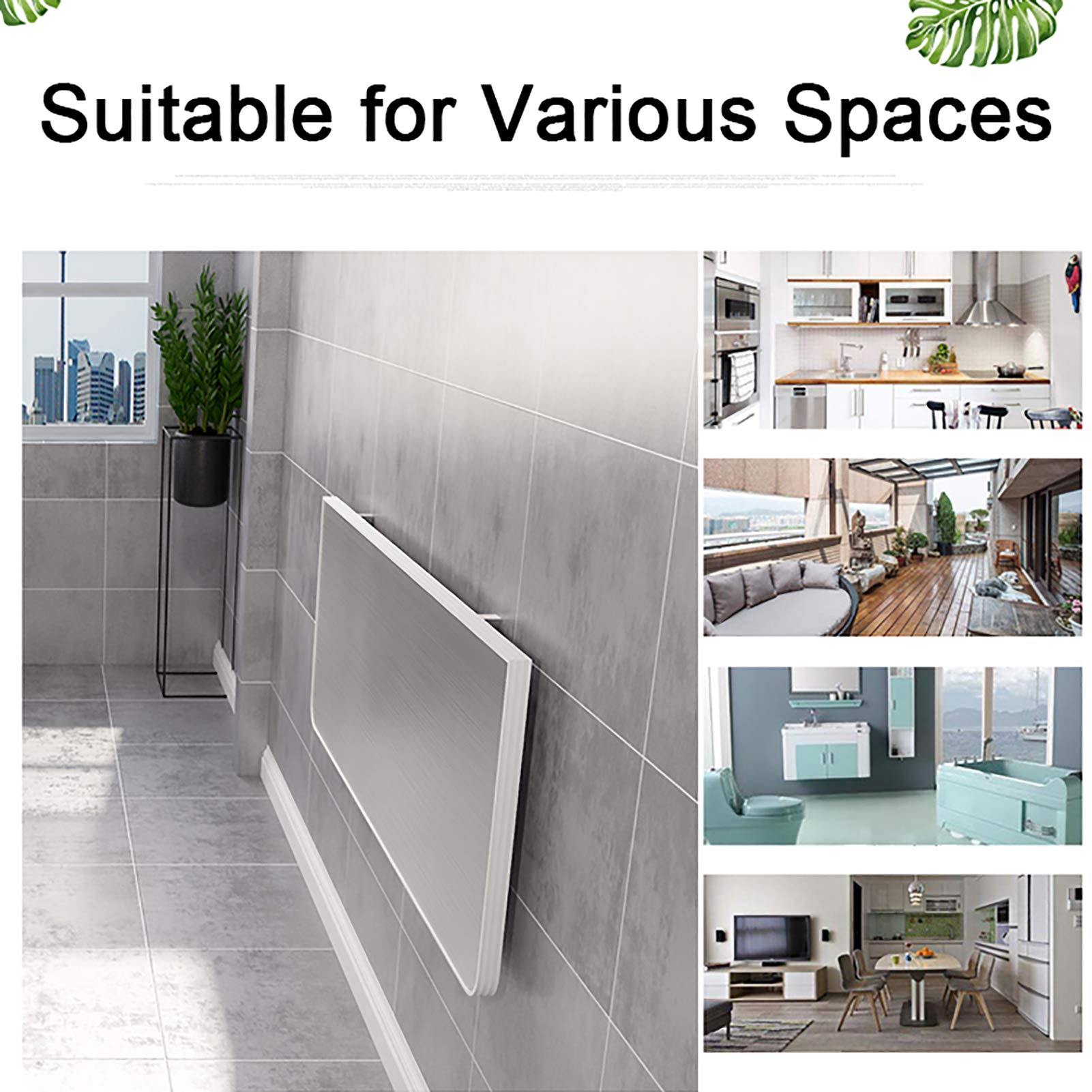 Feelme Multifunctional Folding Wall Mounted Table - Adjustable Stainless Steel Computer Desk, Kitchen Island & Kids Study Table for Small Spaces (Multiple Size Options) - Perfect for Apartments, Dorms & Home Offices