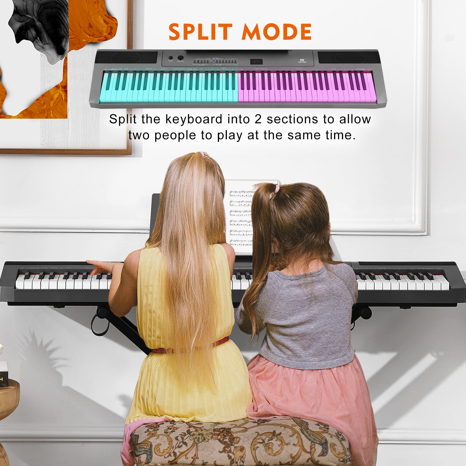 **MUSTAR 88-Key Semi-Weighted Digital Piano for Beginners – Full-Size Electric Keyboard with Stand, Built-In Speakers & Sustain Pedal (Gray-Light Up) – Perfect for Home Practice, Studio Recording & Live Performances**